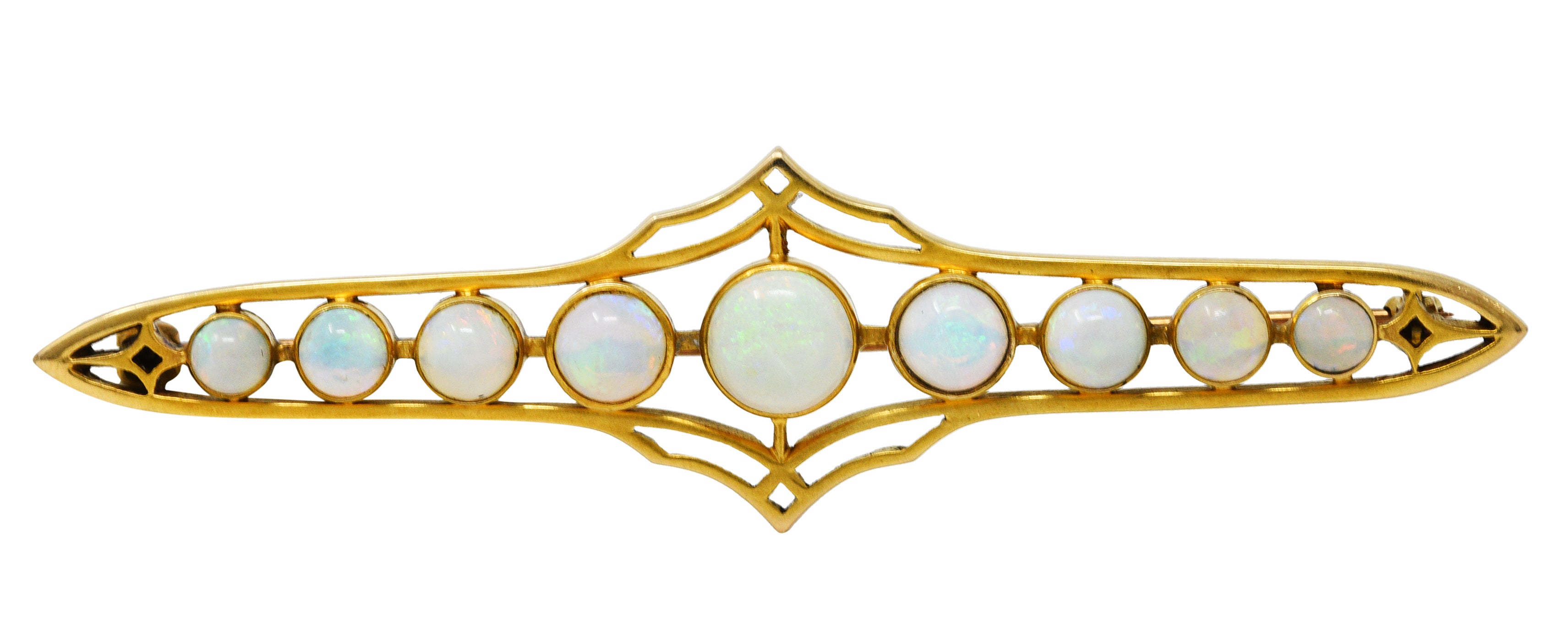 1900 Victorian Opal Cabochon 14 Karat Gold Bar BroochBrooch - Wilson's Estate Jewelry