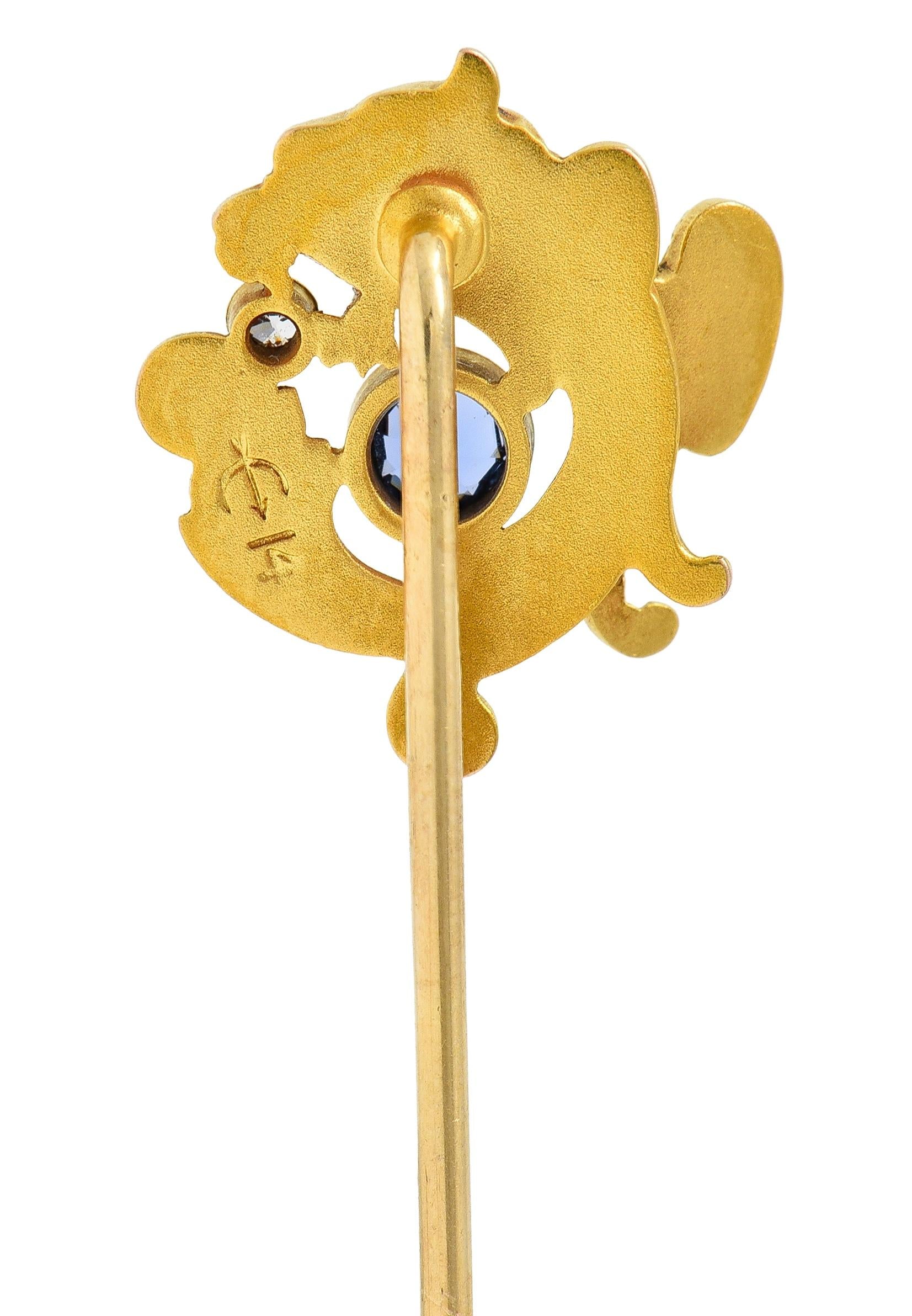 Blank & Co. Art Nouveau Sapphire Diamond 14 Karat Yellow Gold Griffin Stickpin