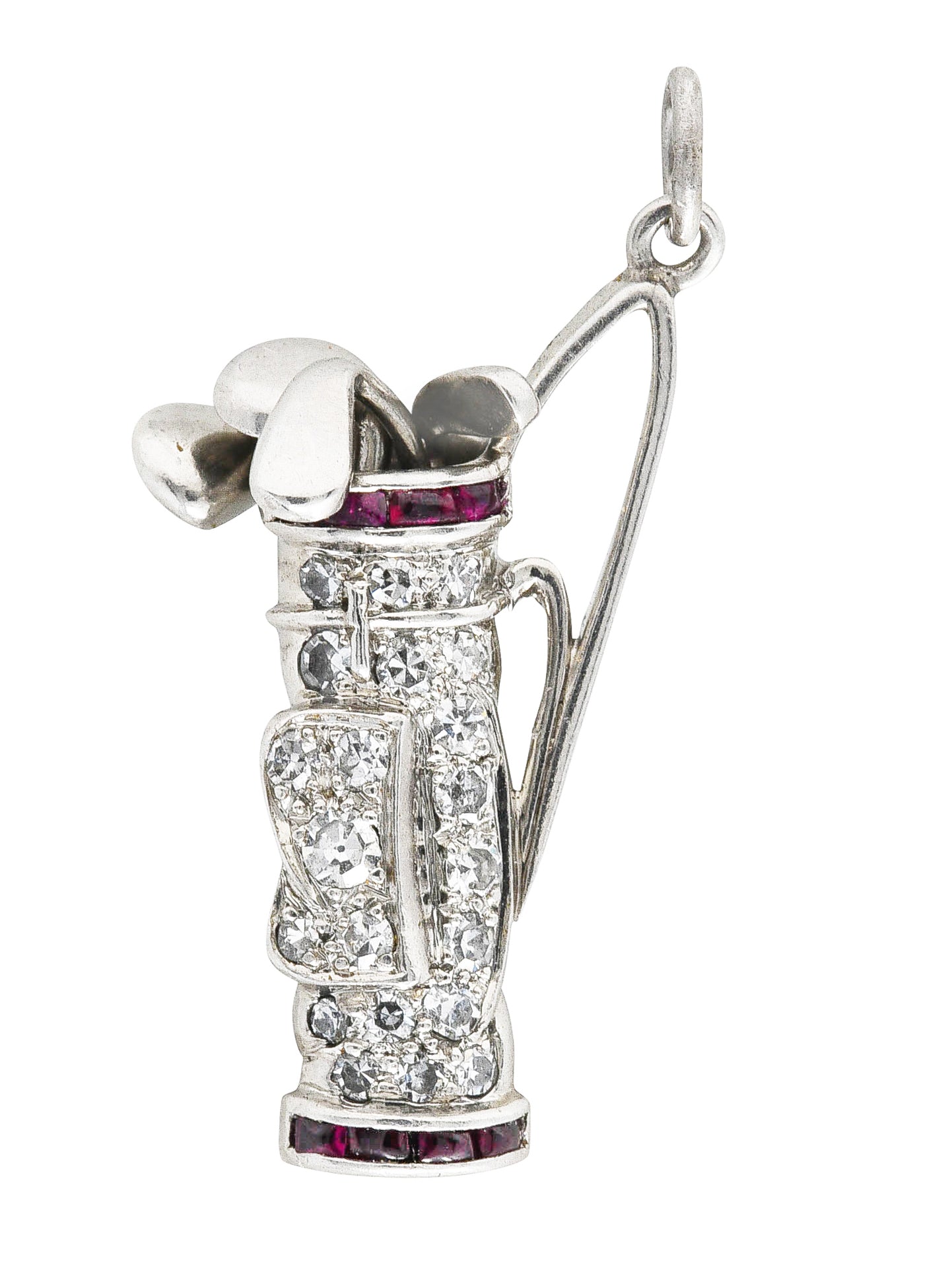 Cartier Art Deco Pavè Diamond Ruby Platinum Golf Club Charm Wilson's Estate Jewelry