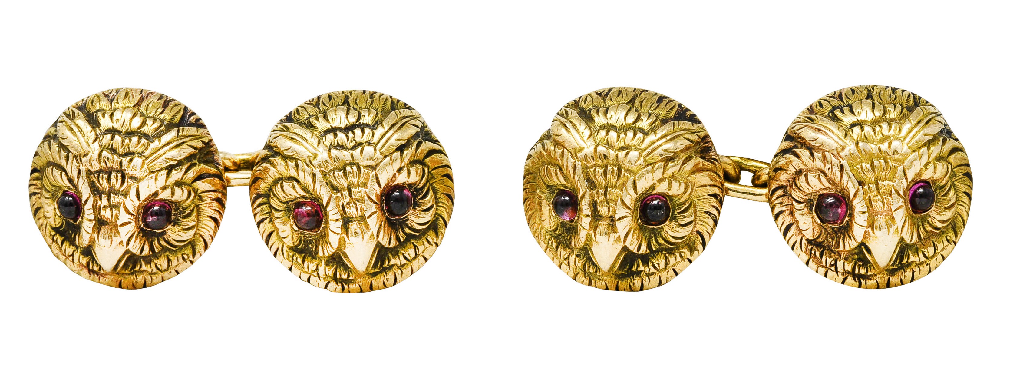 Art Nouveau 14 Karat Yellow Gold Owl Antique Cufflinks Wilson's Estate Jewelry