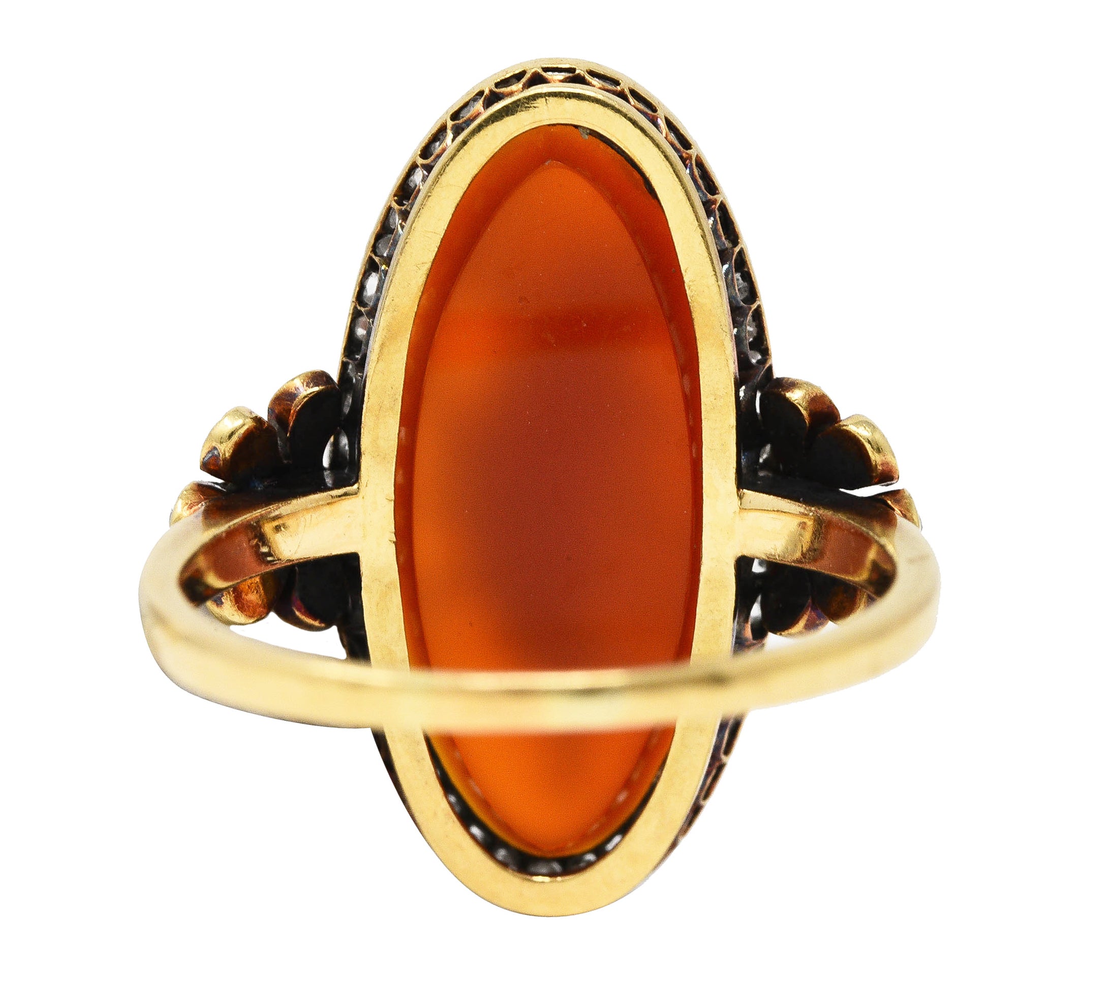 Victorian Diamond Carnelian 14 Karat Yellow Gold Cupid Cameo Antique Ring Wilson's Estate Jewelry