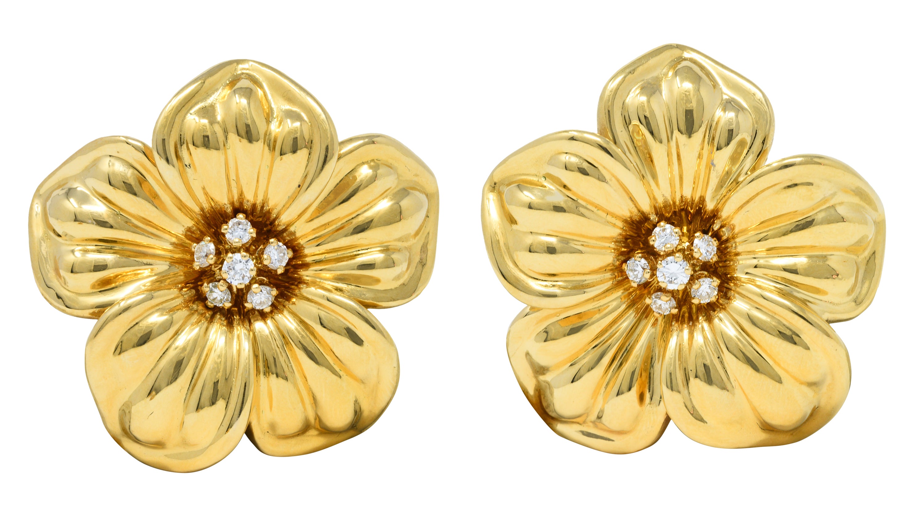 Large Van Cleef & Arpels French Diamond 18 Karat Gold Magnolia Ear-Clip EarringsEarrings - Wilson's Estate Jewelry