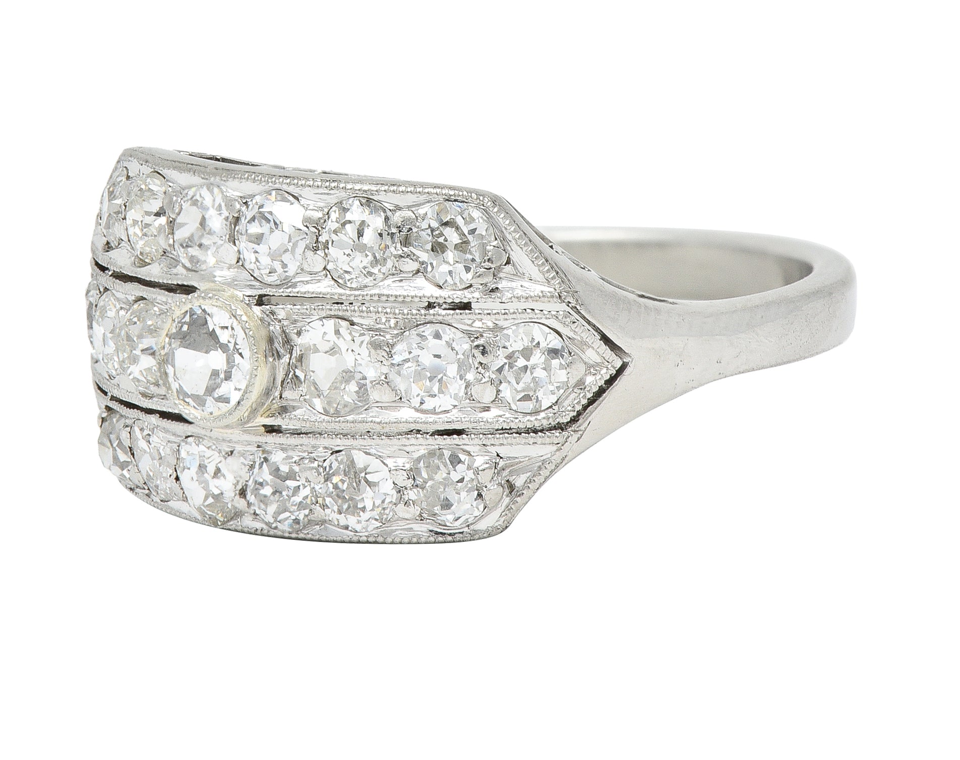 Art Deco 1.02 CTW Old European Cut Diamond Platinum Wide Vintage Band Ring