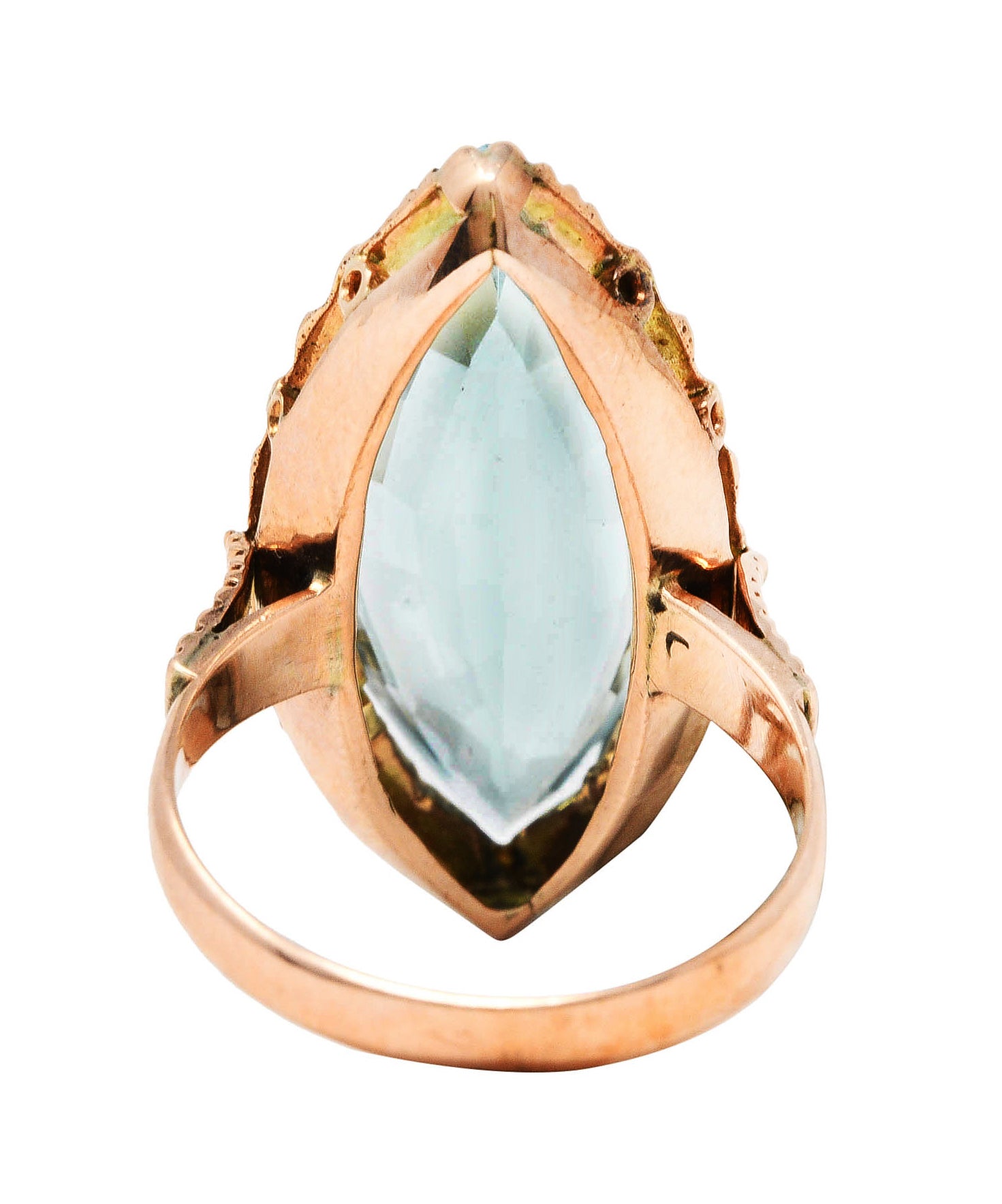 Retro 8.85 CTW Aquamarine 14 Karat Rose Gold Navette RingRing - Wilson's Estate Jewelry