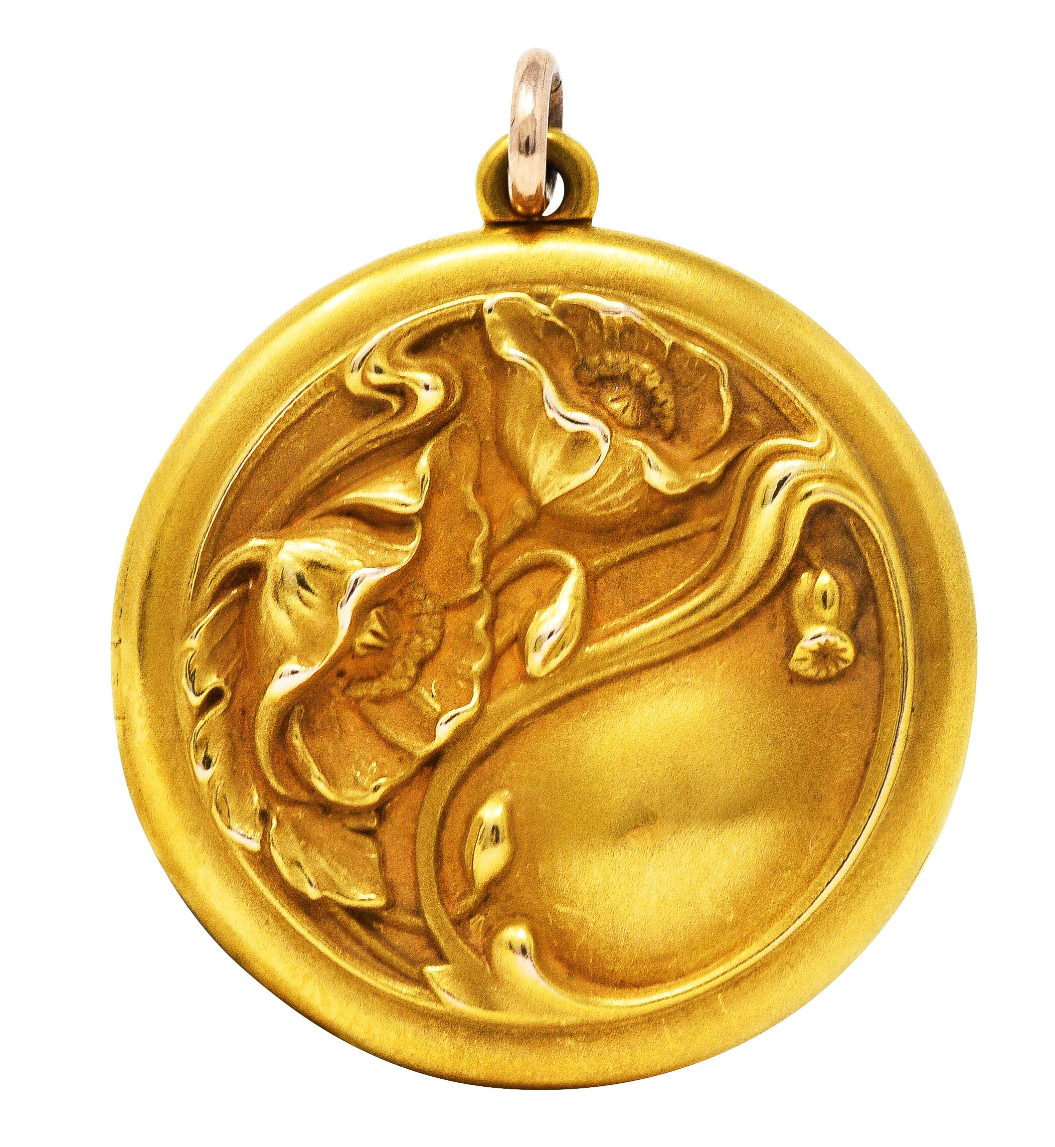 Art Nouveau 18 Karat Gold Floral Portrait Locket PendantNecklace - Wilson's Estate Jewelry