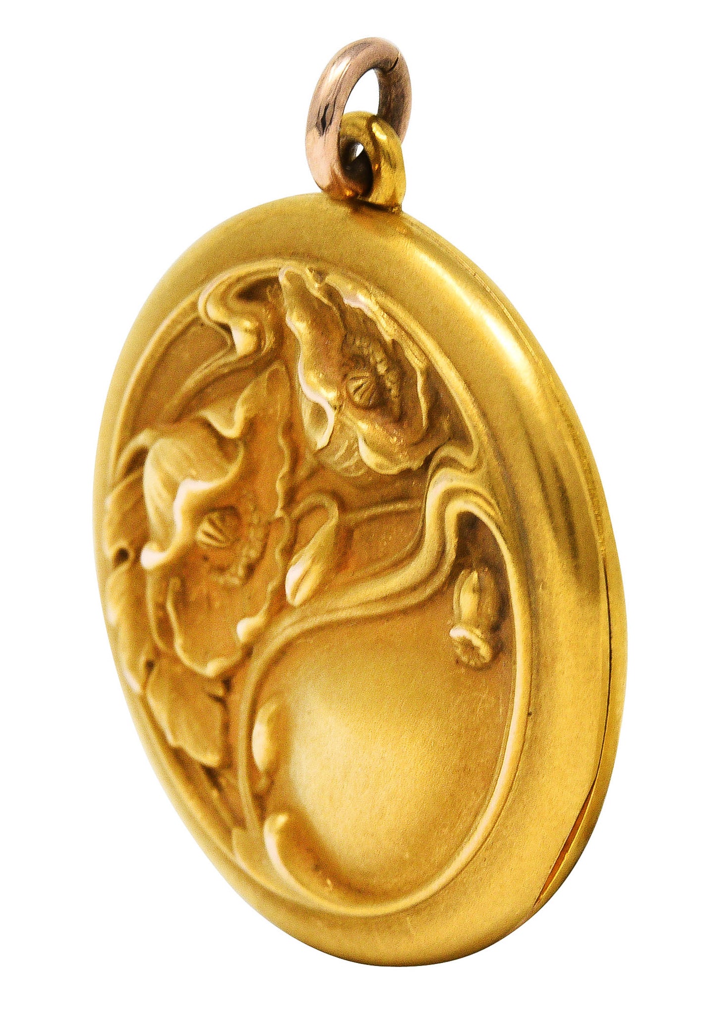 Art Nouveau 18 Karat Gold Floral Portrait Locket PendantNecklace - Wilson's Estate Jewelry