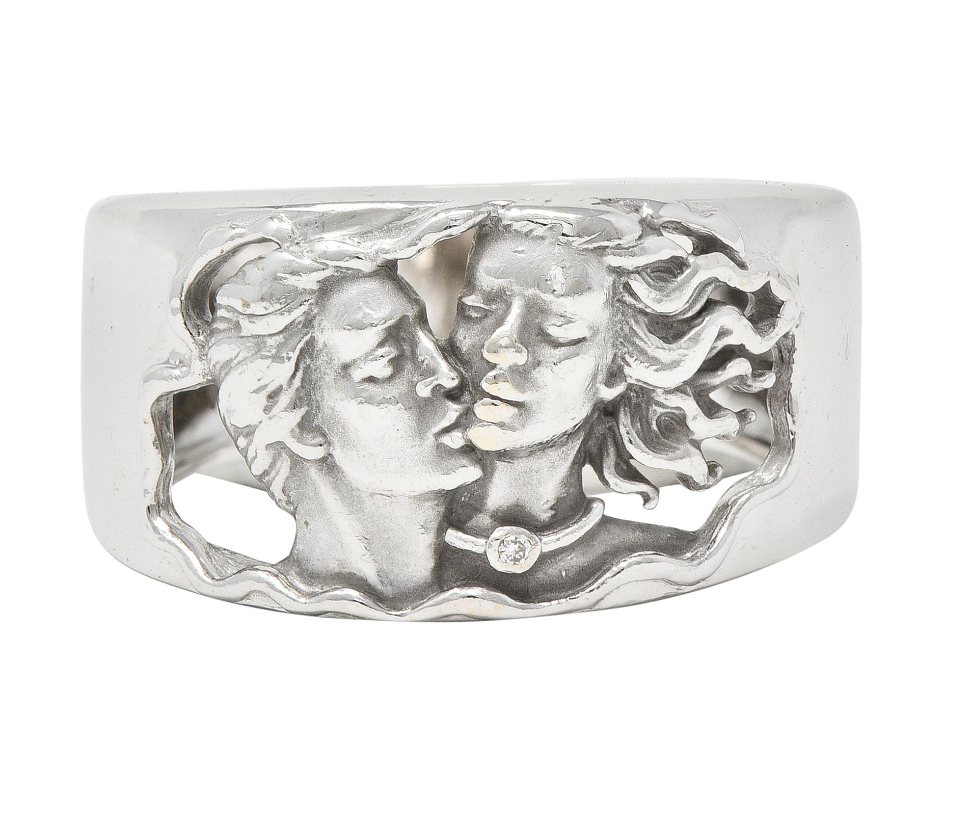 Carrera Y Carrera Diamond 18 Karat White Gold Adam & Eve Band Ring