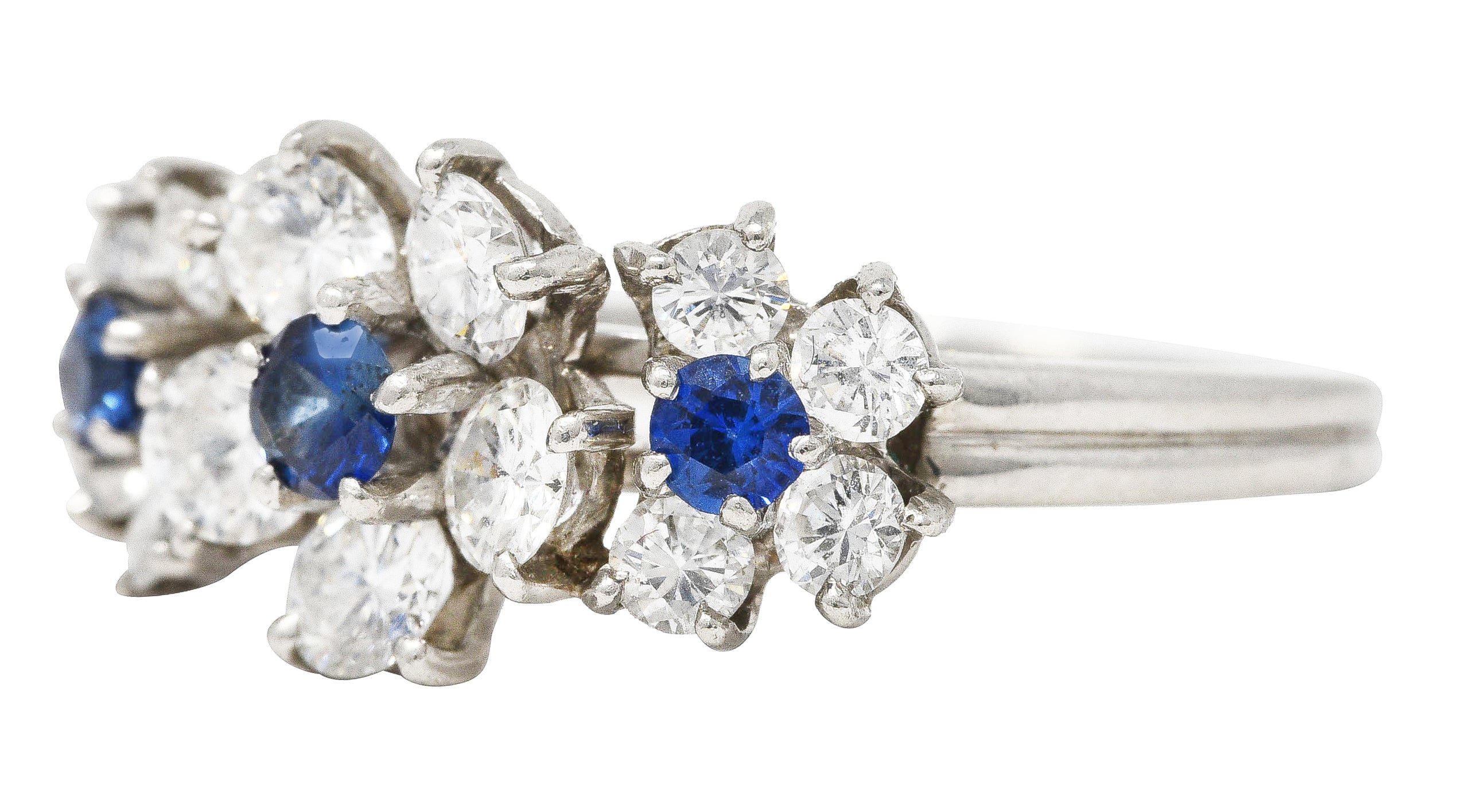 Late Mid-Century 1.30 CTW Sapphire Diamond Platinum Vintage Flower Band Ring Wilson's Estate Jewelry