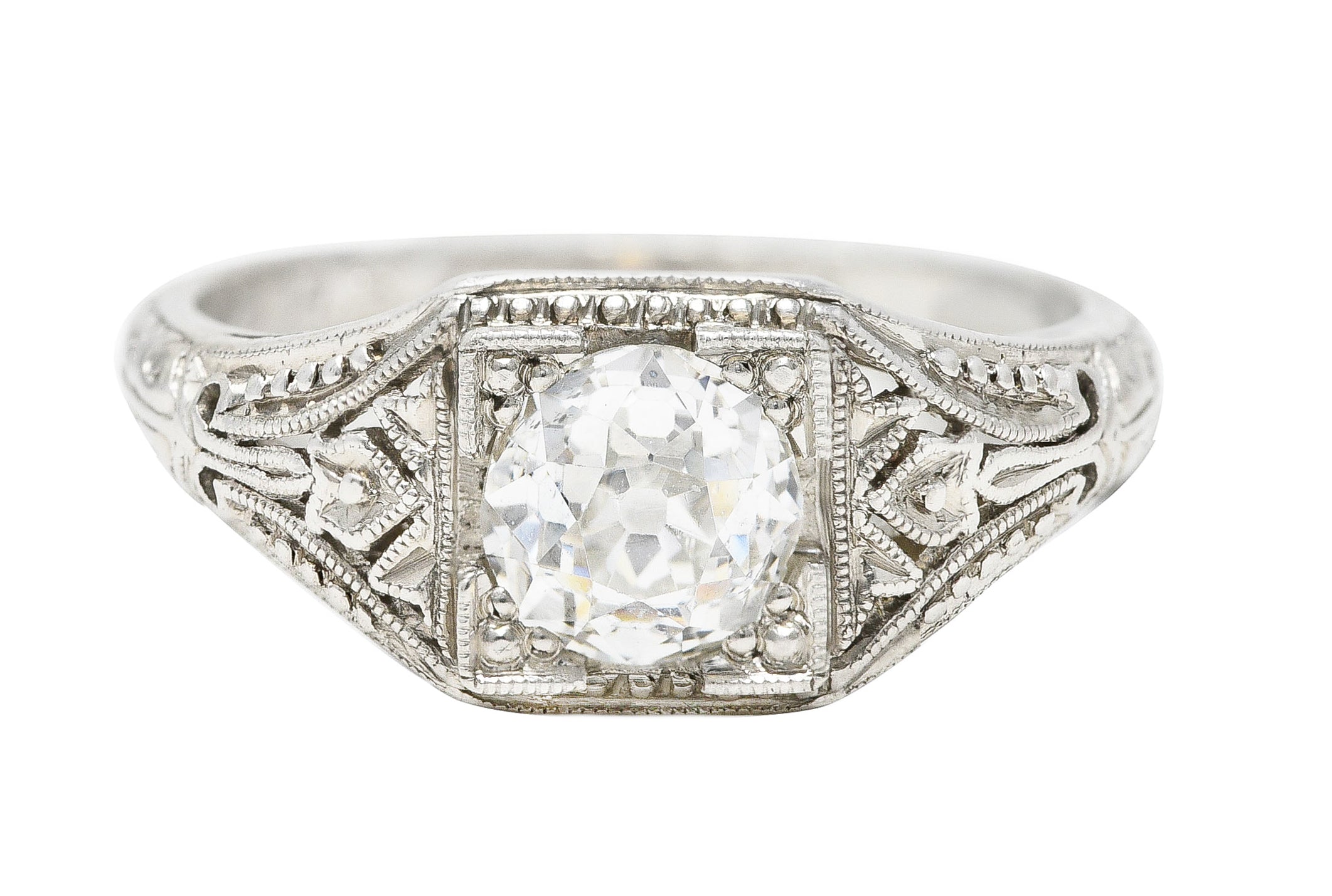 1929 Early Art Deco 0.73 CTW Old European Cut Diamond Platinum Ivy Engagement Ring Wilson's Estate Jewelry