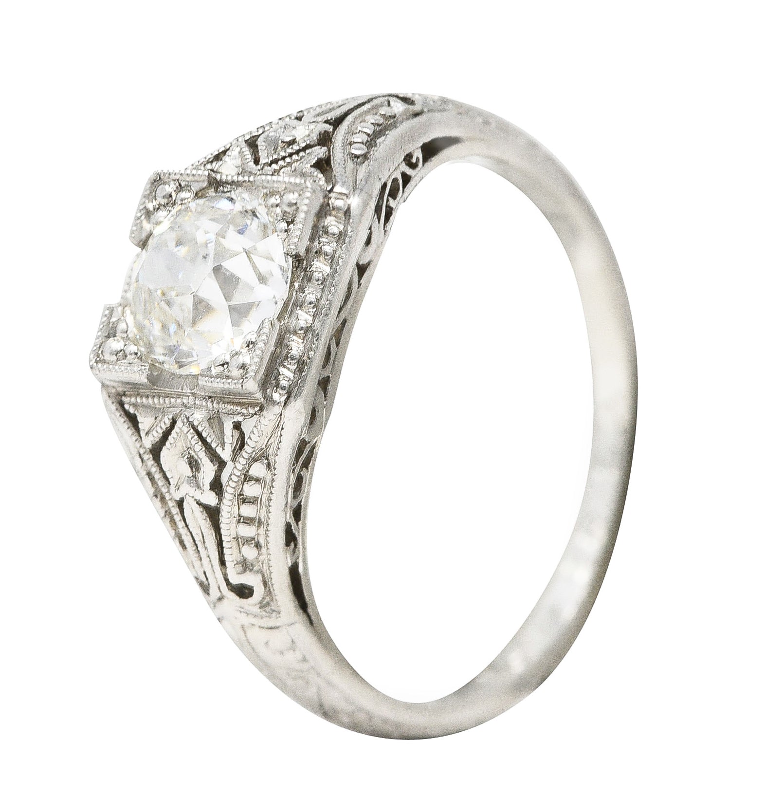 1929 Early Art Deco 0.73 CTW Old European Cut Diamond Platinum Ivy Engagement Ring Wilson's Estate Jewelry