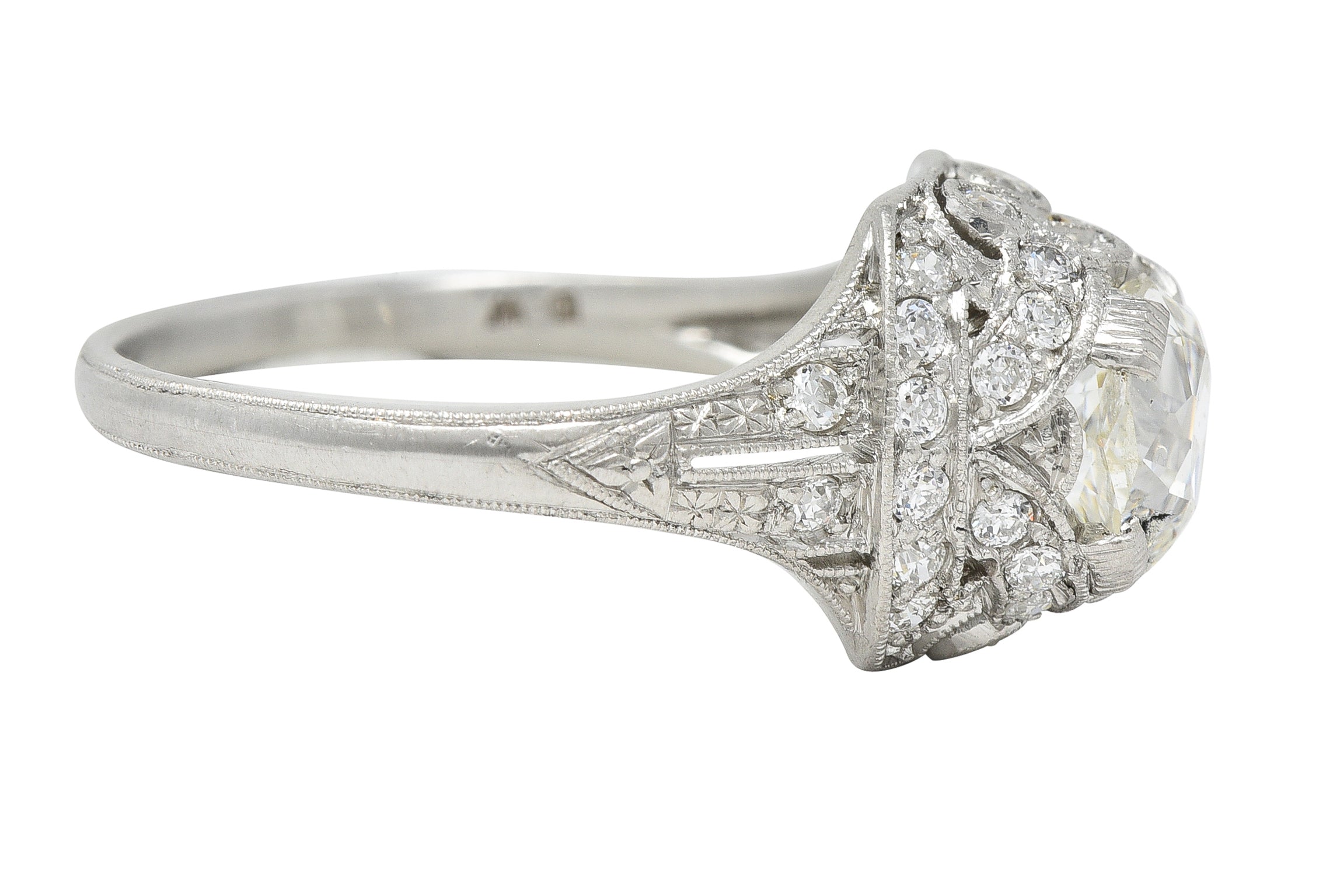 Art Deco 1.71 CTW Old Mine Cut Diamond Platinum Ribbon Engagement Ring