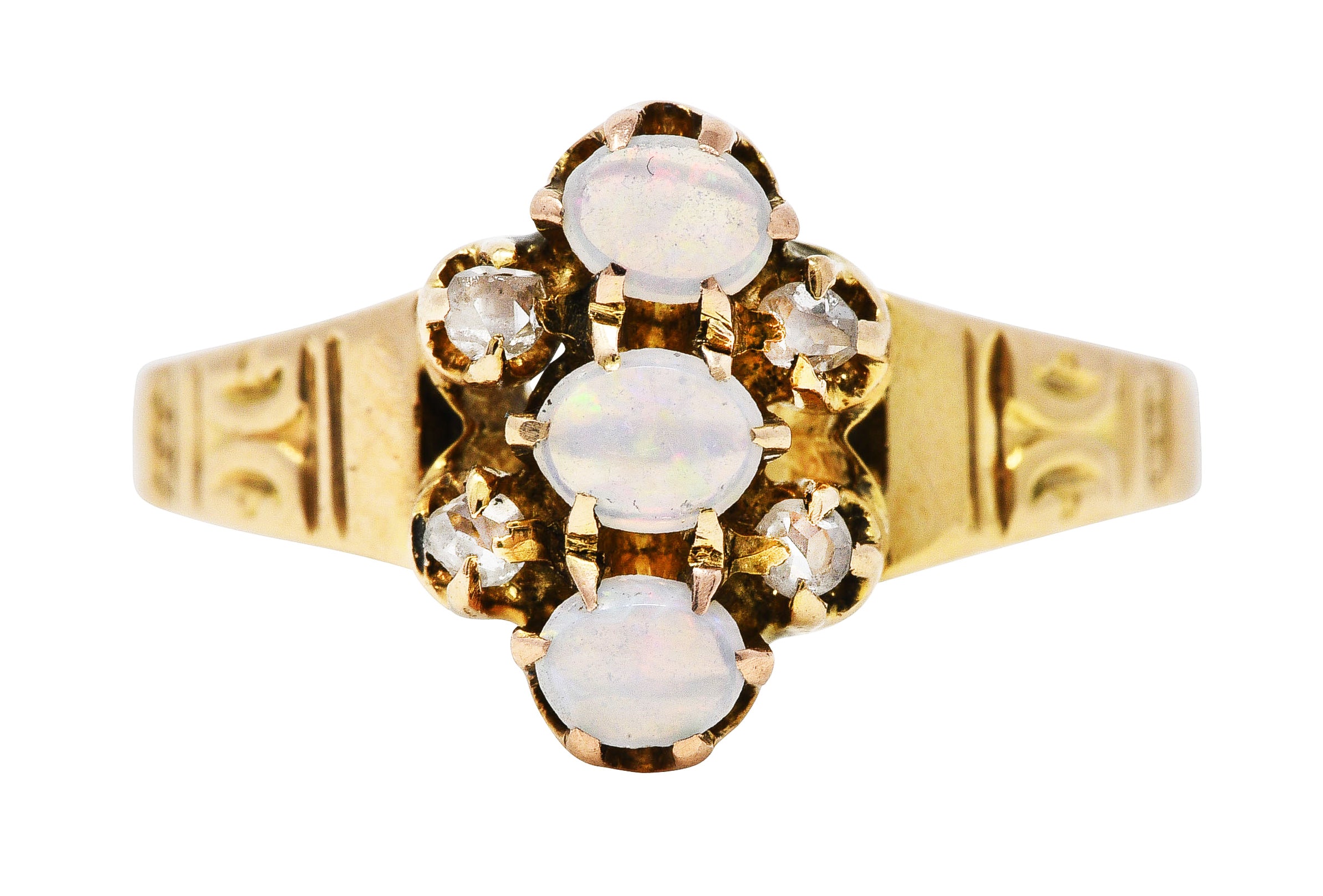 1880's Victorian Diamond Jelly Opal 10 Karat Yellow Gold Cluster RingRing - Wilson's Estate Jewelry