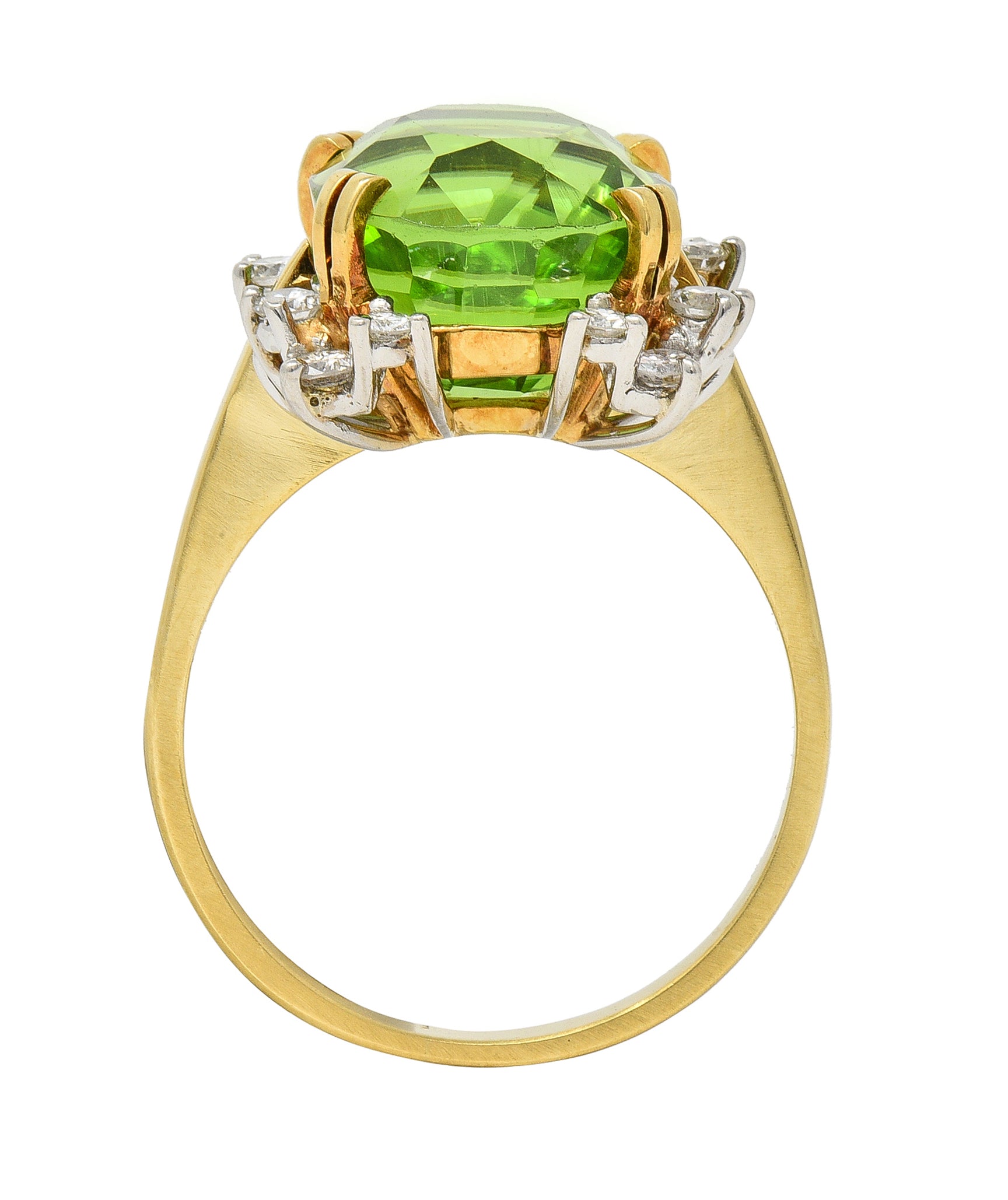 Mid-Century 9.37 CTW Peridot Diamond Platinum 18 Karat Gold Vintage Cluster Ring