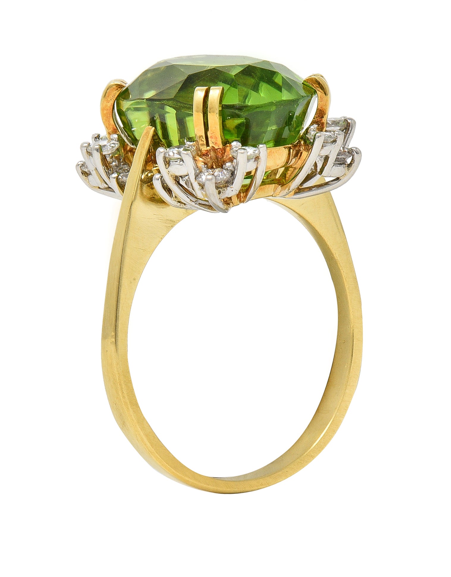 Mid-Century 9.37 CTW Peridot Diamond Platinum 18 Karat Gold Vintage Cluster Ring