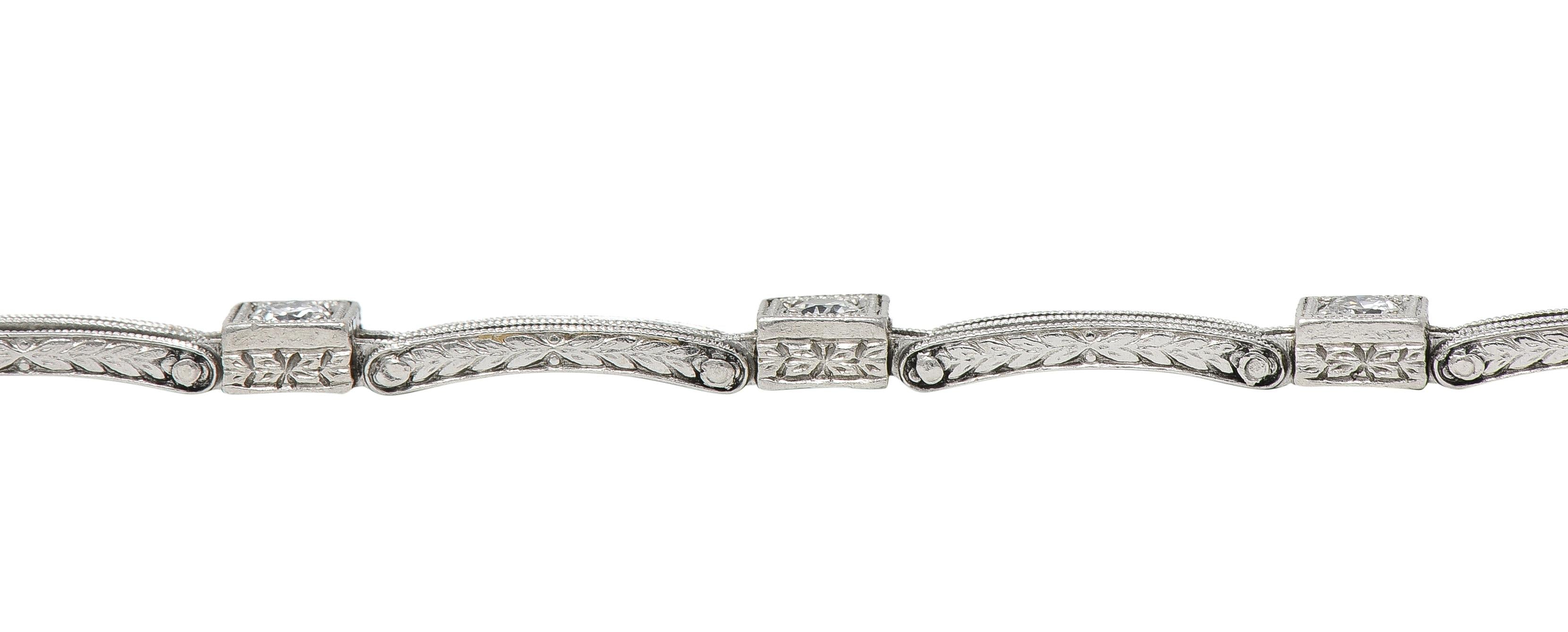 Art Deco Transitional Cut Diamond Platinum Wheat Station Link Antique Bracelet