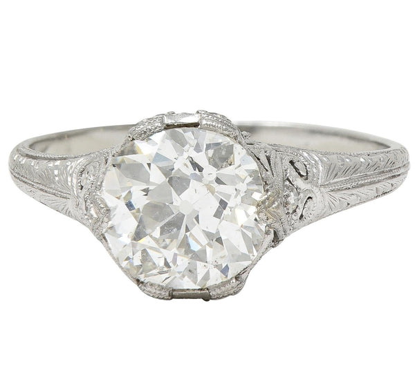 Edwardian 2.36 CTW Old European Cut Diamond Platinum Antique Engagement Ring