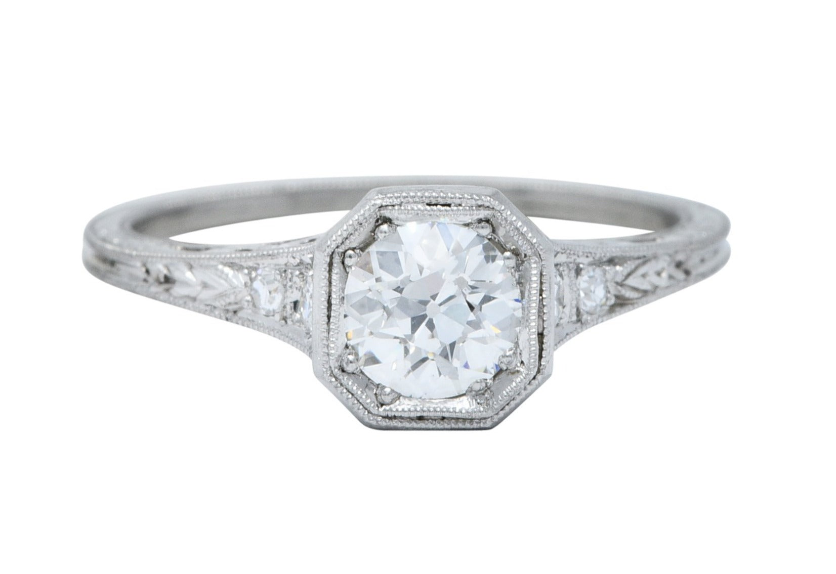 Peacock Art Deco 0.72 CTW Diamond Platinum Foliate Engagement RingRing - Wilson's Estate Jewelry