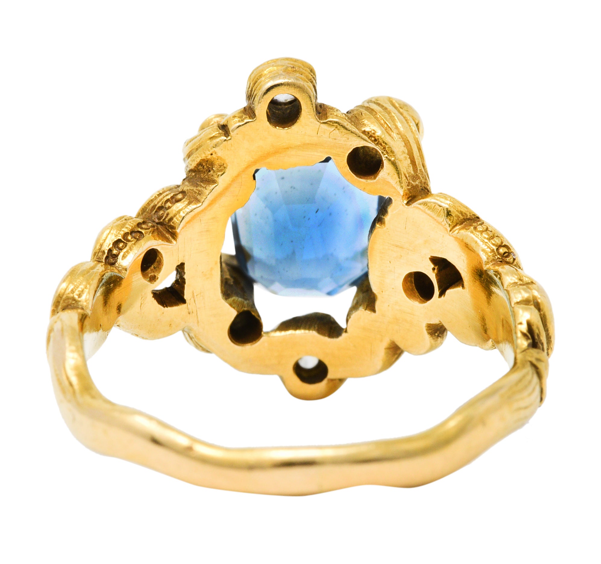 Art Nouveau 2.00 CTW Aquamarine Diamond 14 Karat Gold Whiplash RingRing - Wilson's Estate Jewelry