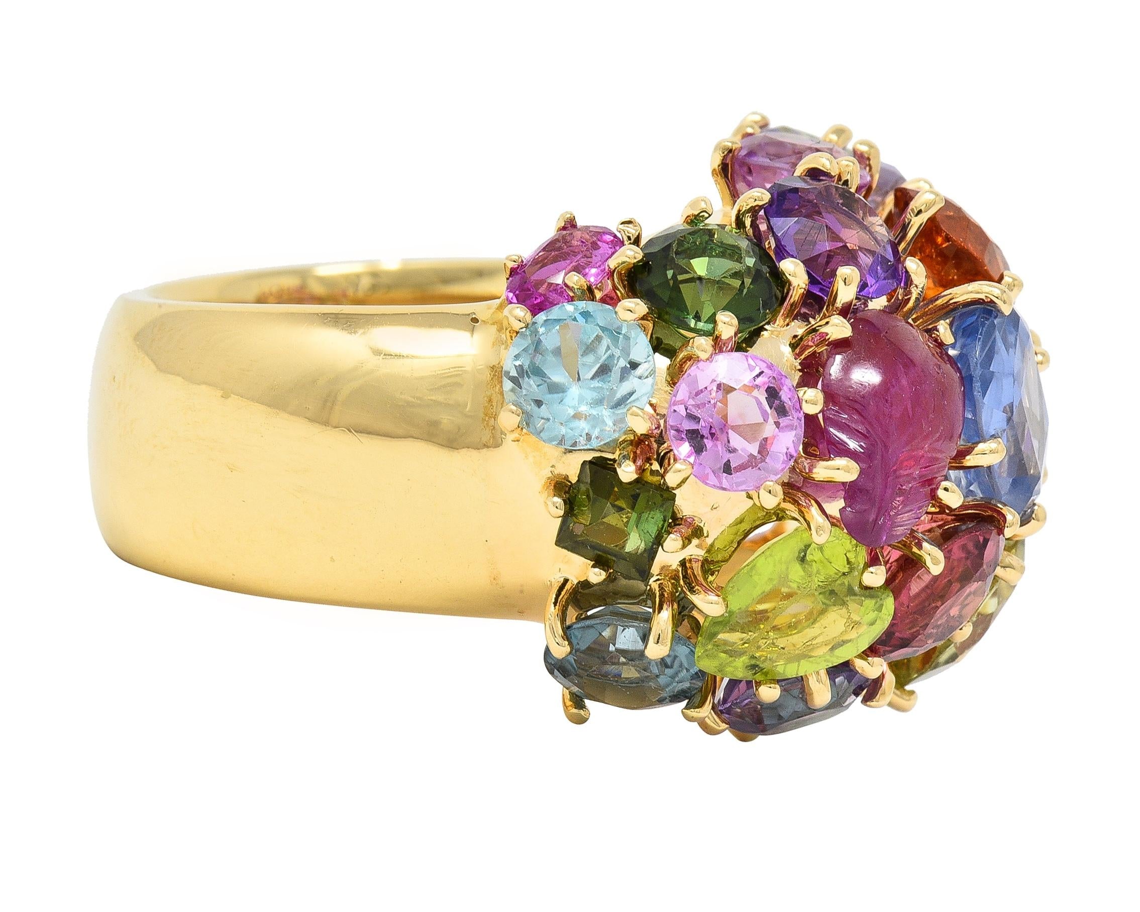 1990's Multi-Gem Sapphire 14 Karat Yellow Gold Vintage Cluster Cocktail Ring