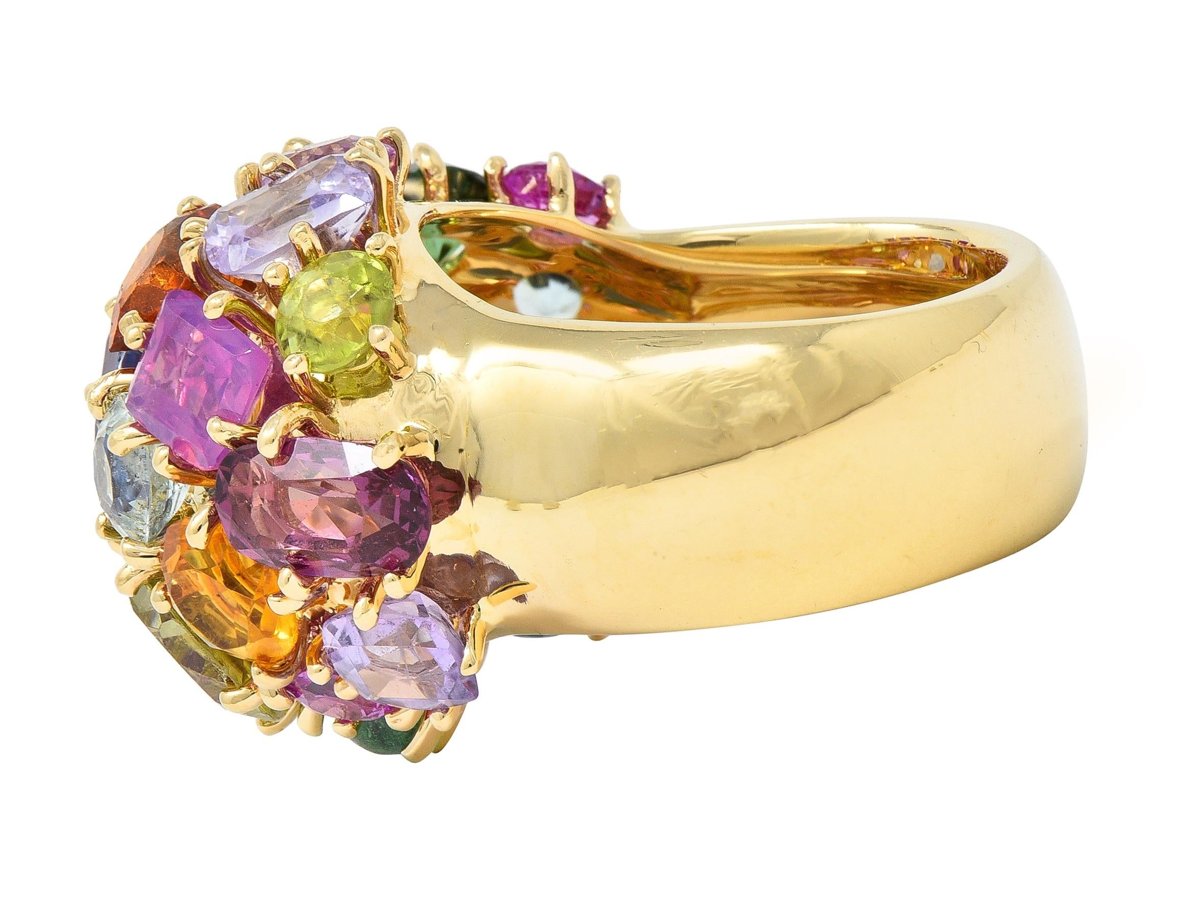 1990's Multi-Gem Sapphire 14 Karat Yellow Gold Vintage Cluster Cocktail Ring