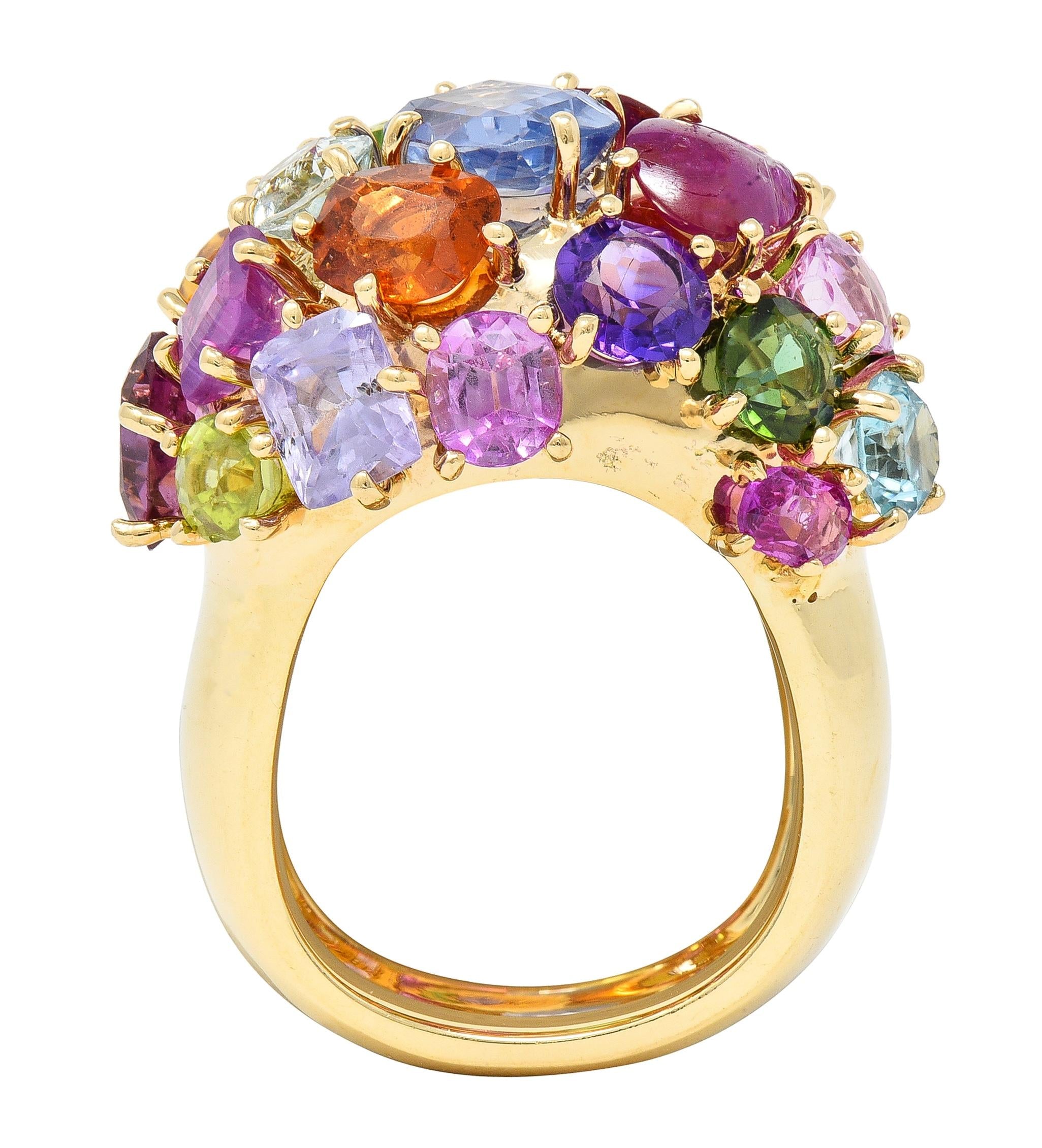 1990's Multi-Gem Sapphire 14 Karat Yellow Gold Vintage Cluster Cocktail Ring