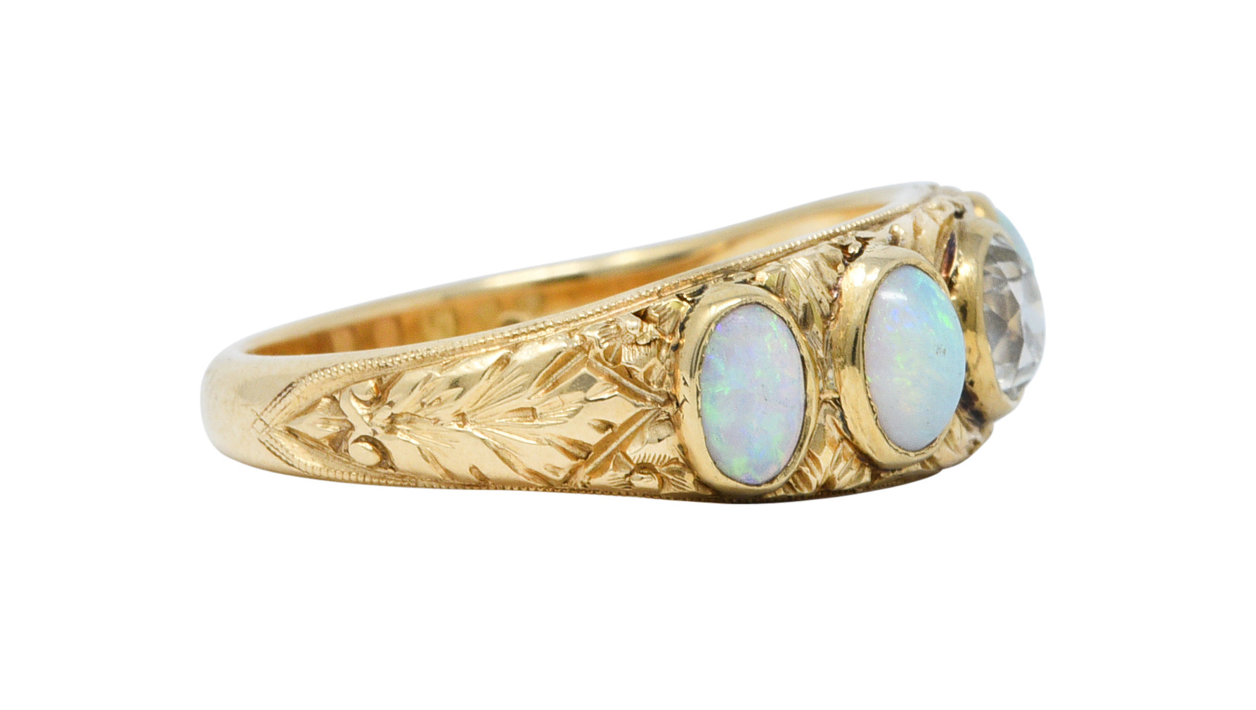 Victorian Opal Diamond 14 Karat Gold Foliate Band RingRing - Wilson's Estate Jewelry