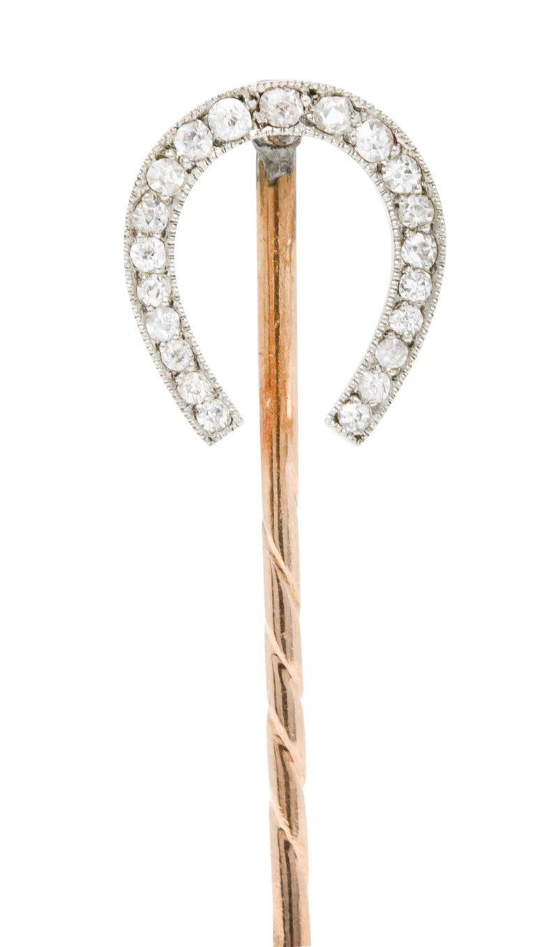 Edwardian 0.45 CTW Diamond Platinum 14 Karat Gold Horseshoe StickpinStick Pin - Wilson's Estate Jewelry