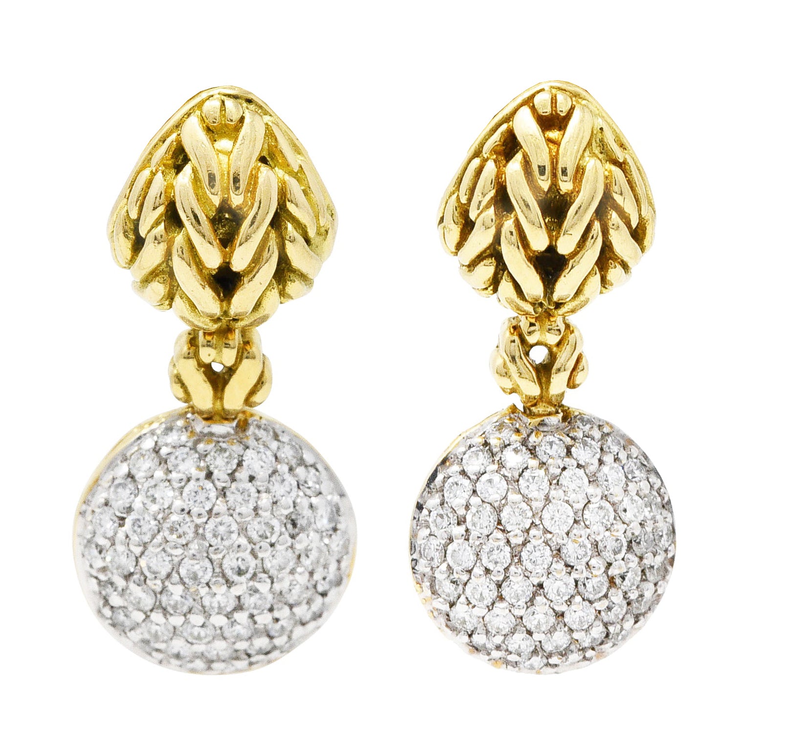 John Hardy 1.00 CTW Diamond 18 Karat Two-Tone Gold Pavè Drop EarringsEarrings - Wilson's Estate Jewelry