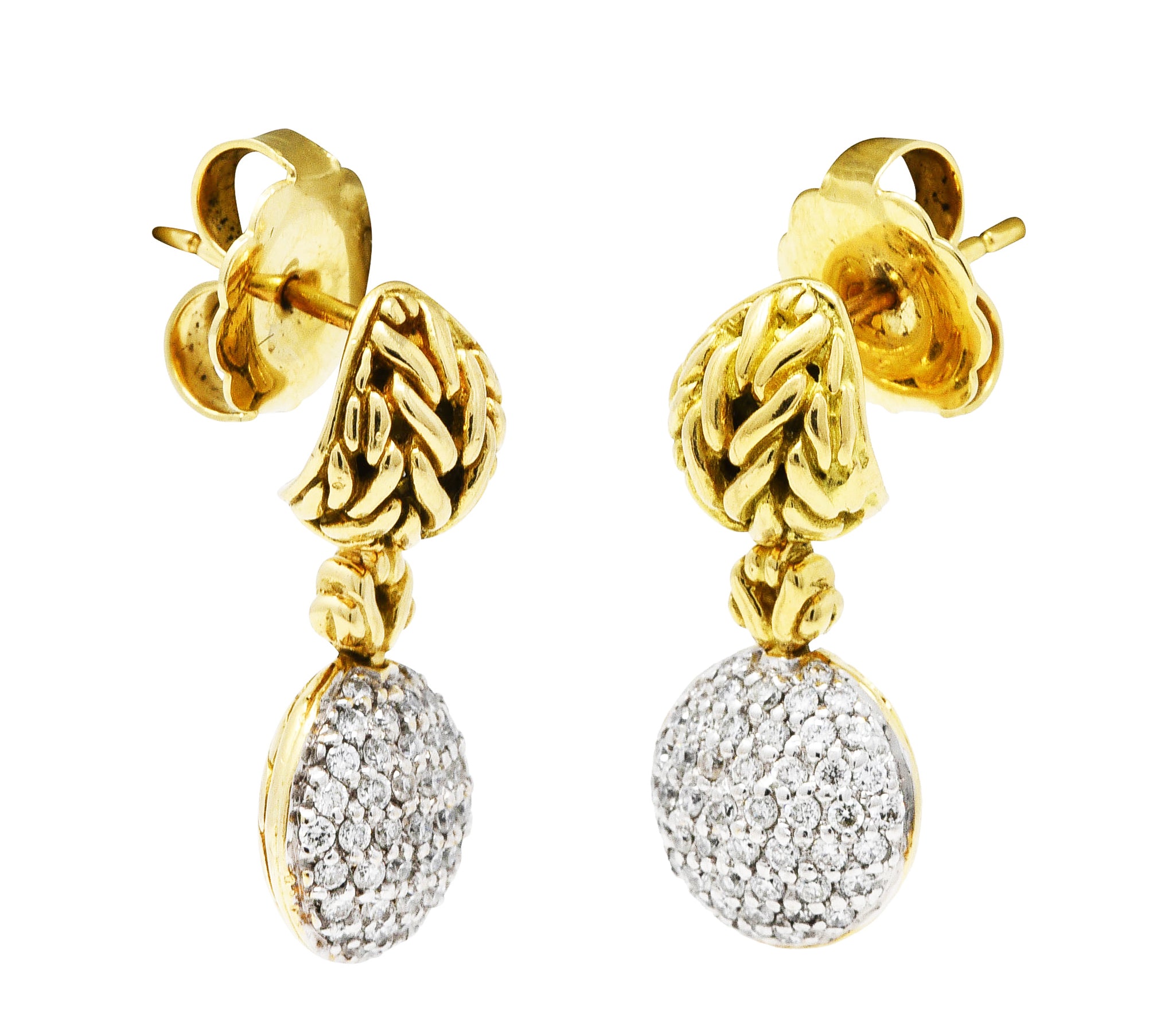 John Hardy 1.00 CTW Diamond 18 Karat Two-Tone Gold Pavè Drop EarringsEarrings - Wilson's Estate Jewelry