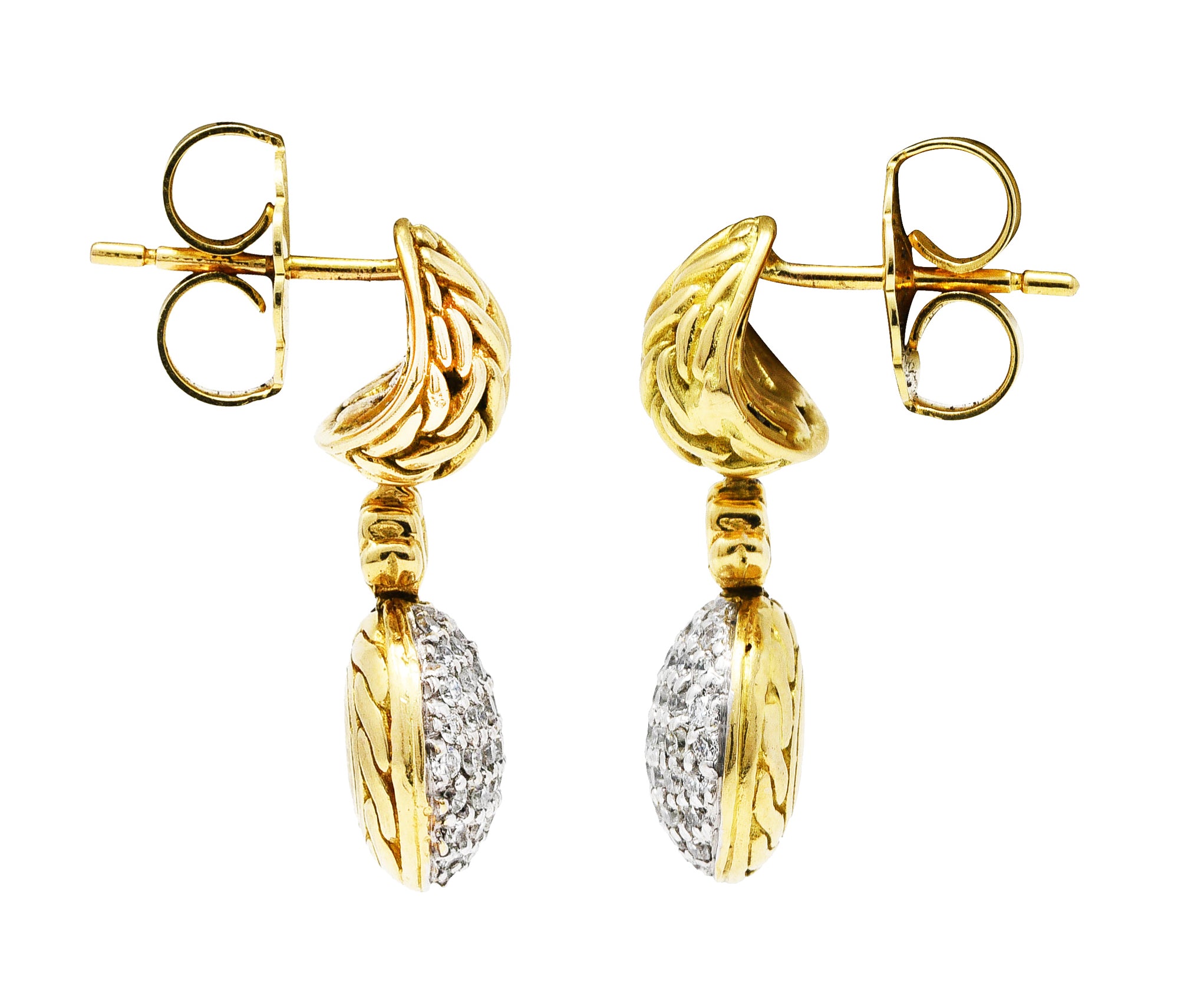 John Hardy 1.00 CTW Diamond 18 Karat Two-Tone Gold Pavè Drop EarringsEarrings - Wilson's Estate Jewelry