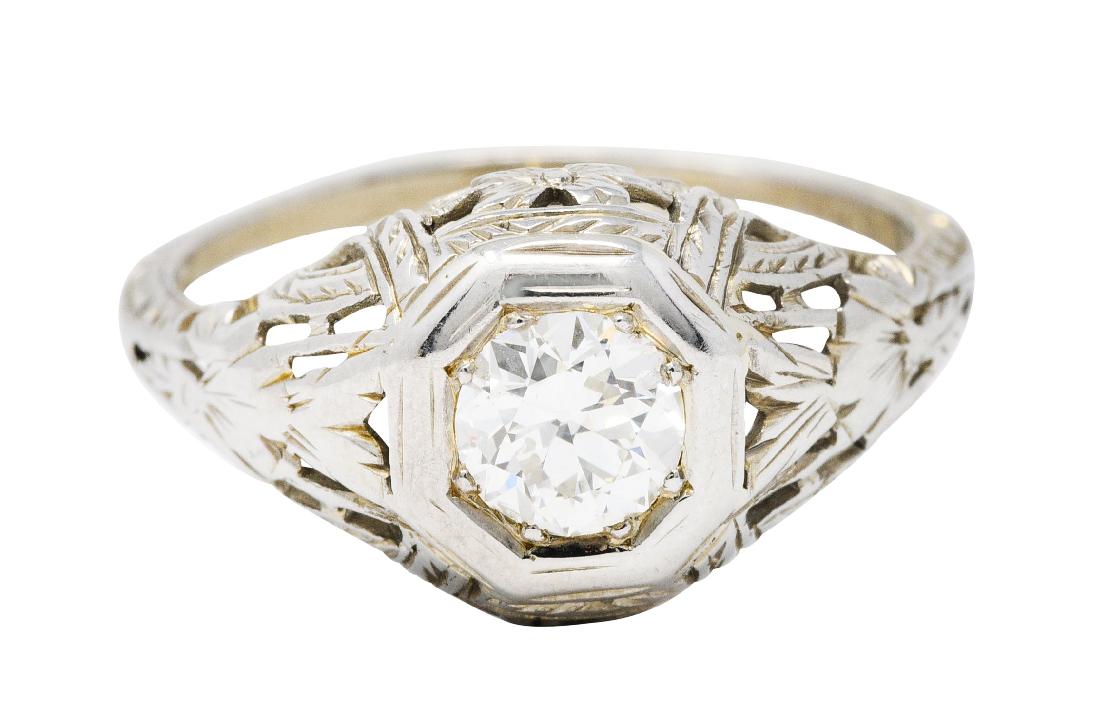 1920's Art Deco Diamond 18 Karat White Gold Blossom Engagement RingRing - Wilson's Estate Jewelry