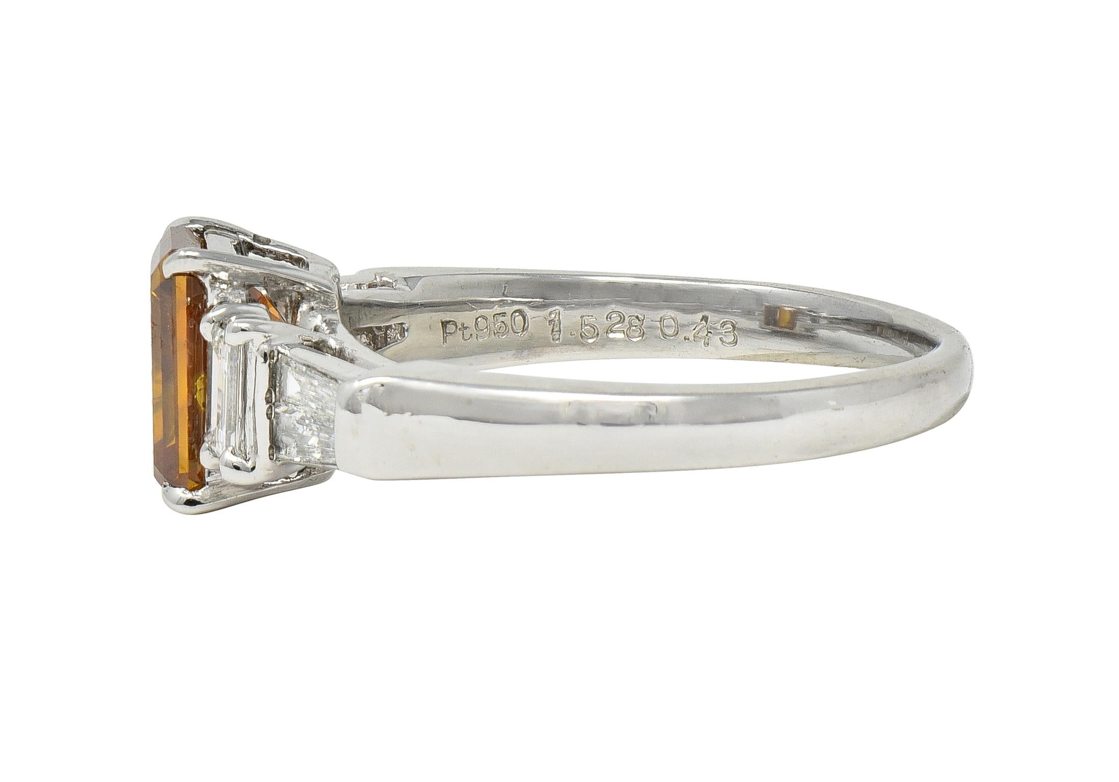 Contemporary Fancy Orange Brown Diamond Platinum Five Stone Engagement Ring