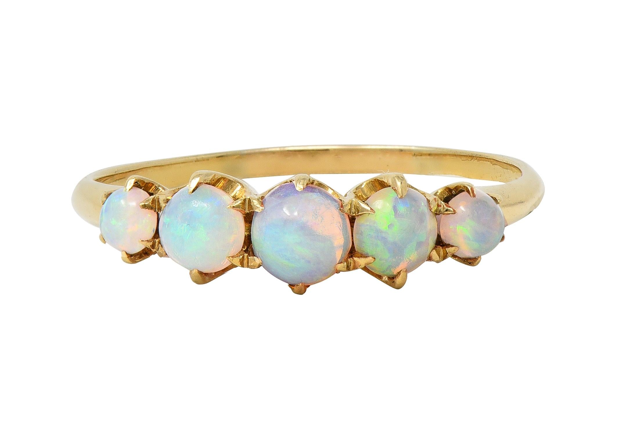 Late Victorian Opal 14 Karat Yellow Gold Antique Five Stone Band Ring