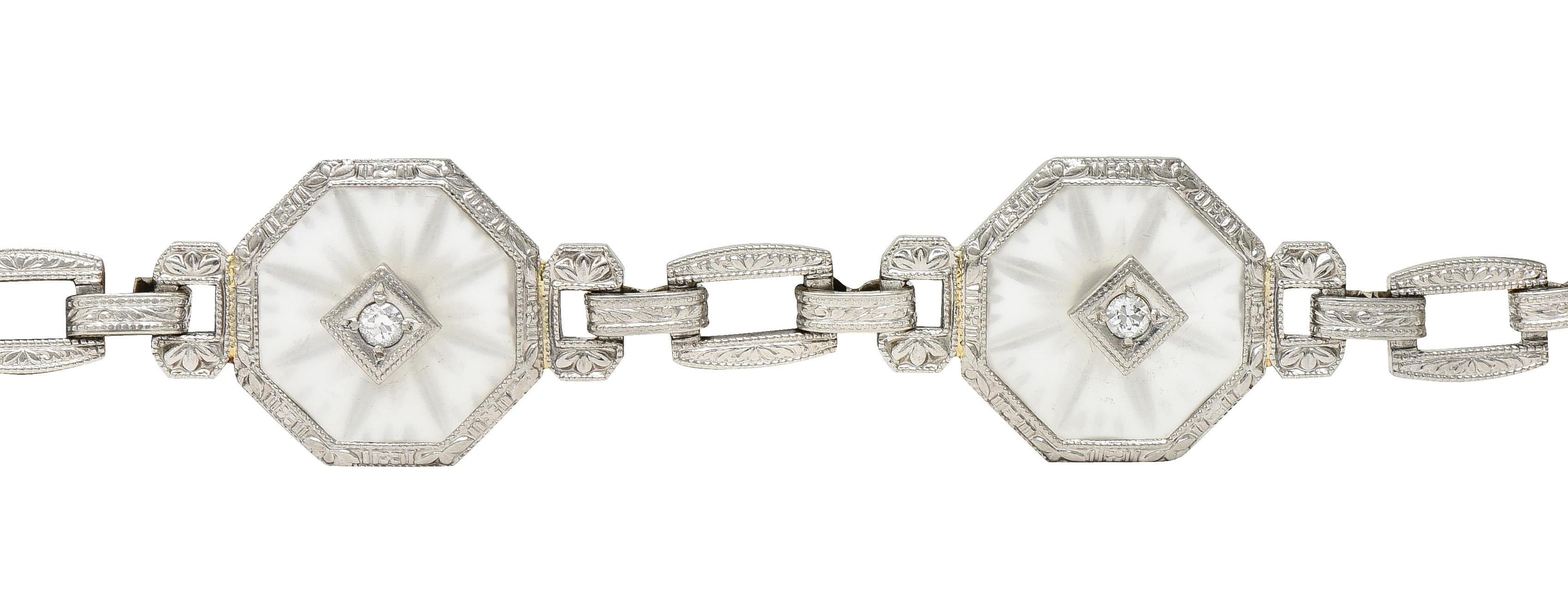 Taylor & Co. Art Deco Diamond Camphor Glass 18 Karat White Gold Link Bracelet