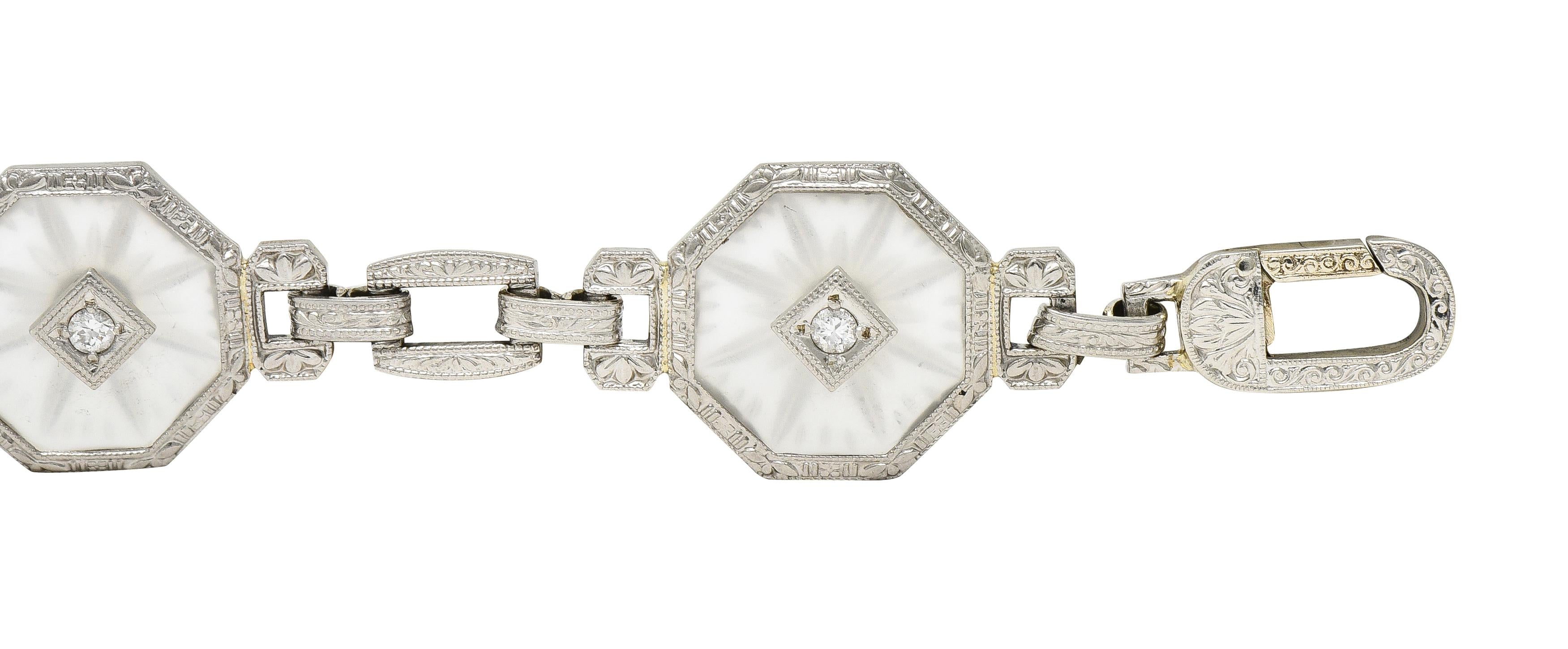 Taylor & Co. Art Deco Diamond Camphor Glass 18 Karat White Gold Link Bracelet