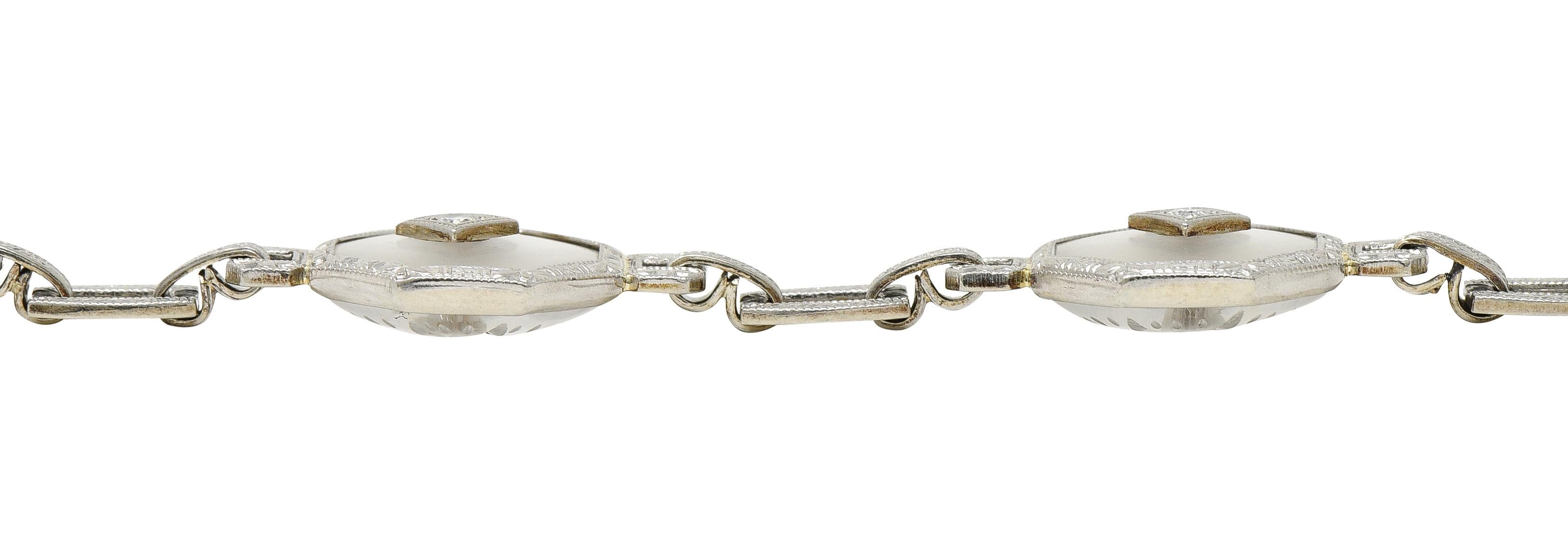 Taylor & Co. Art Deco Diamond Camphor Glass 18 Karat White Gold Link Bracelet