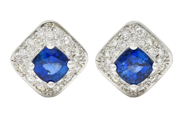 Contemporary 3.44 CTW Sapphire Diamond 18 Karat White Gold Cushion Stud Earrings