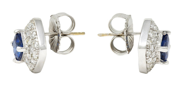 Contemporary 3.44 CTW Sapphire Diamond 18 Karat White Gold Cushion Stud Earrings
