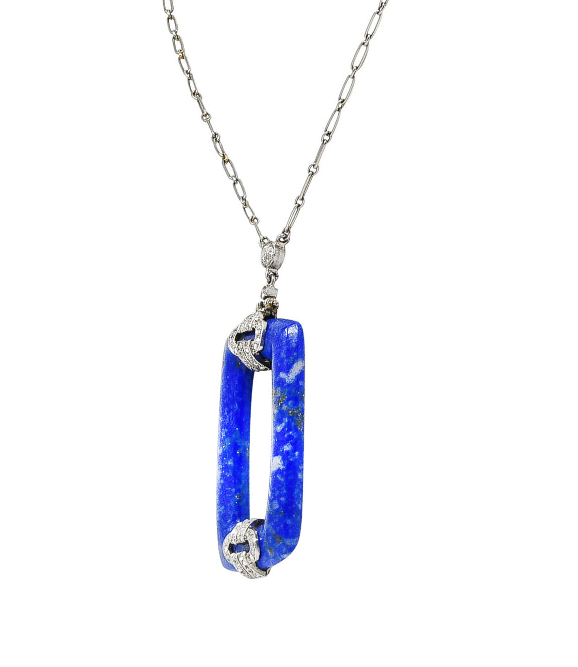 Art Deco 0.65 CTW Diamond Lapis Lazuli Platinum Cushion Drop NecklaceNecklace - Wilson's Estate Jewelry