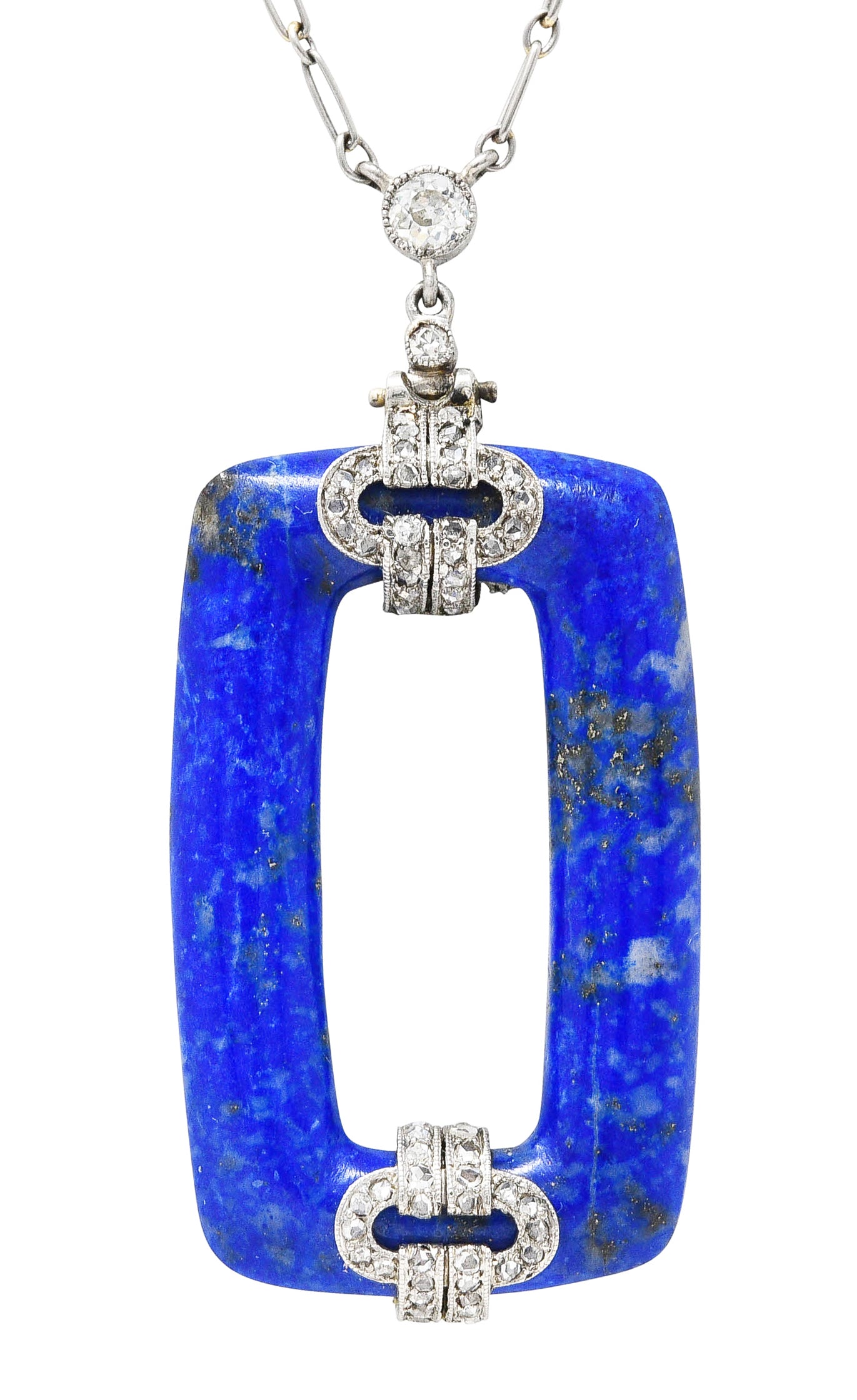 Art Deco 0.65 CTW Diamond Lapis Lazuli Platinum Cushion Drop NecklaceNecklace - Wilson's Estate Jewelry