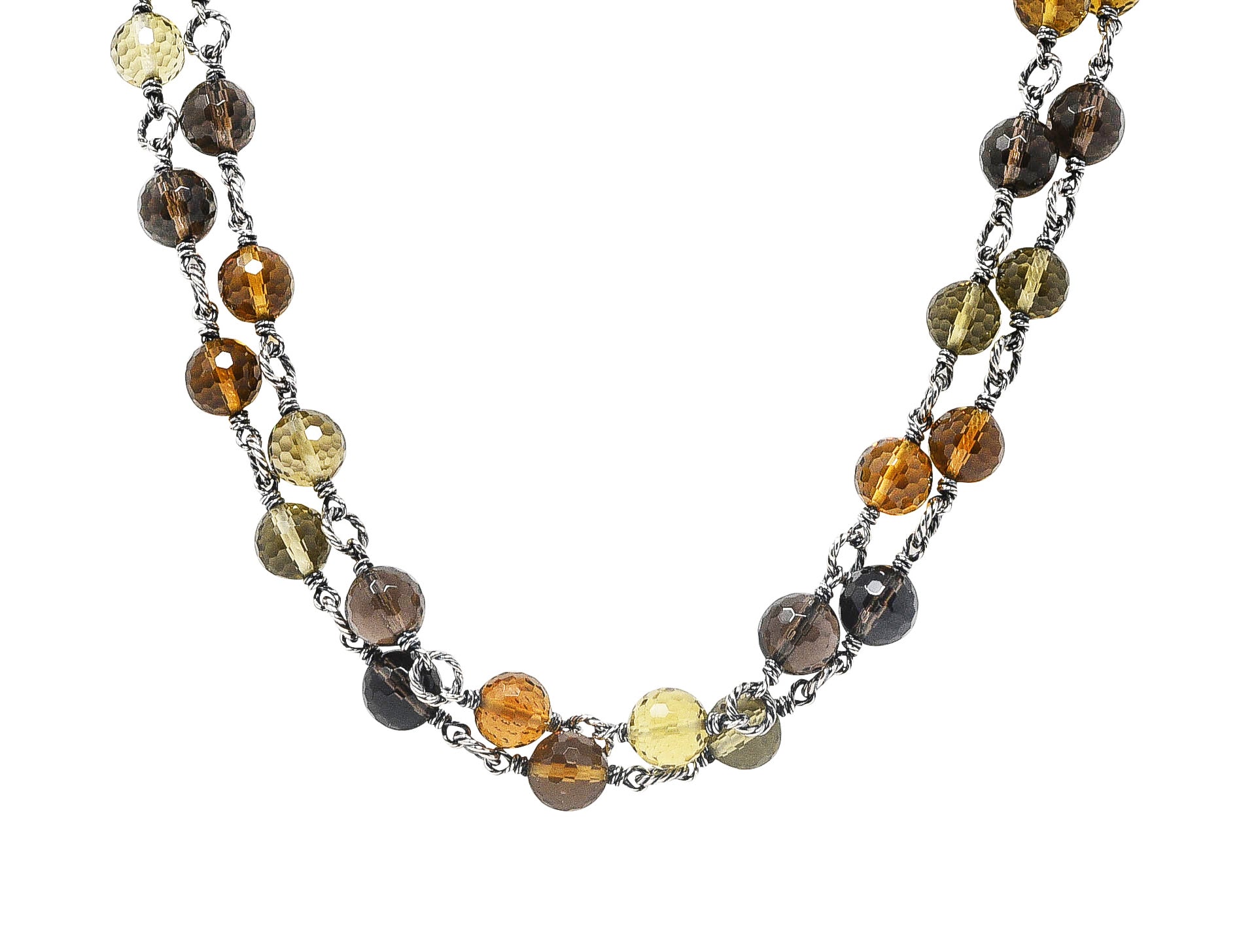 David Yurman Citrine Smoky Quartz Rock Crystal Sterling Silver Bead Station NecklaceNecklace - Wilson's Estate Jewelry