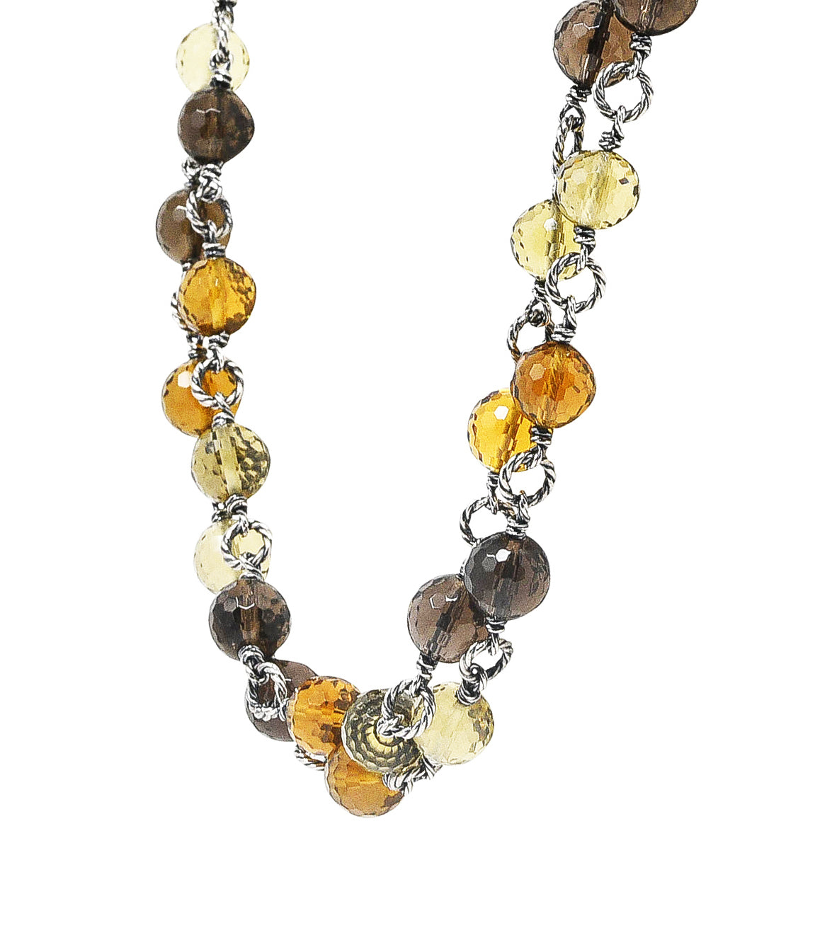 David Yurman Citrine Smoky Quartz Rock Crystal Sterling Silver Bead Station NecklaceNecklace - Wilson's Estate Jewelry