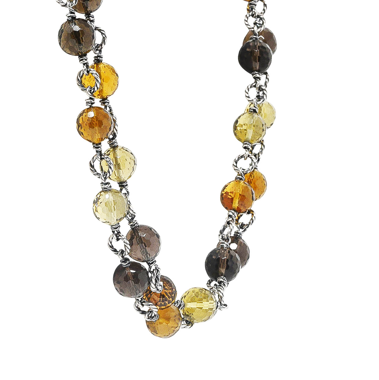 David Yurman Citrine Smoky Quartz Rock Crystal Sterling Silver Bead Station NecklaceNecklace - Wilson's Estate Jewelry