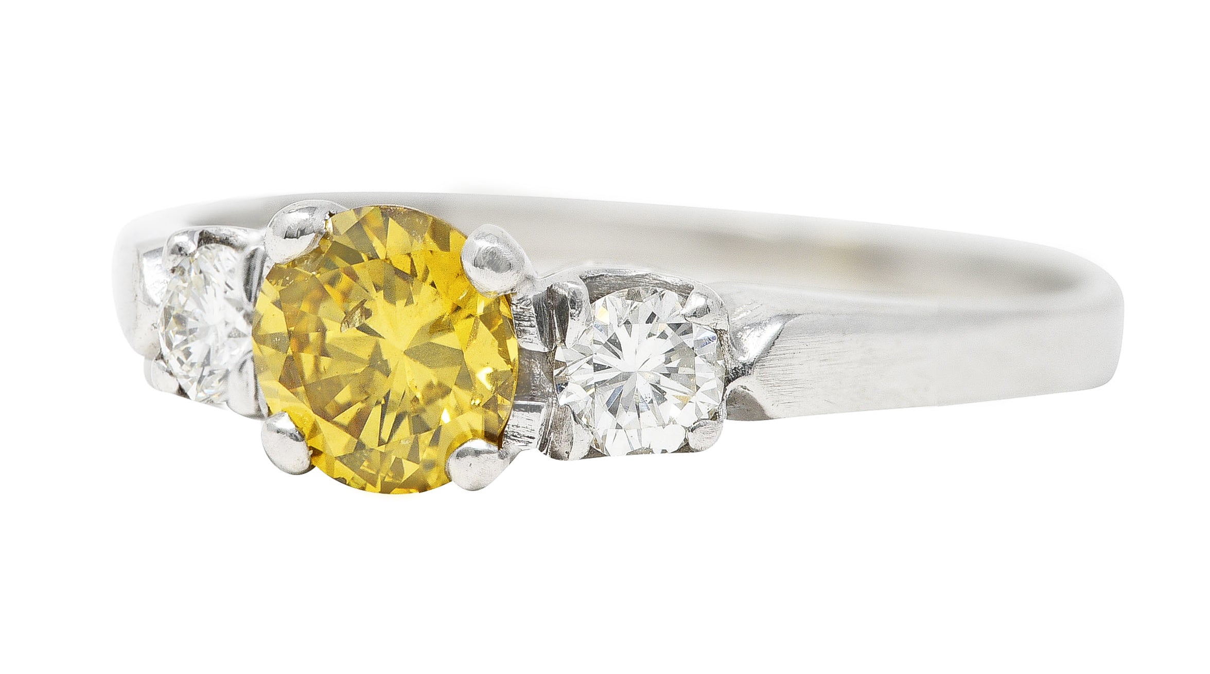 Mid-Century 0.74 CTW Fancy Yellow Transitional Cut Diamond Three Stone Vintage Engagement Ring GIA Wilson's Estate Jewelry