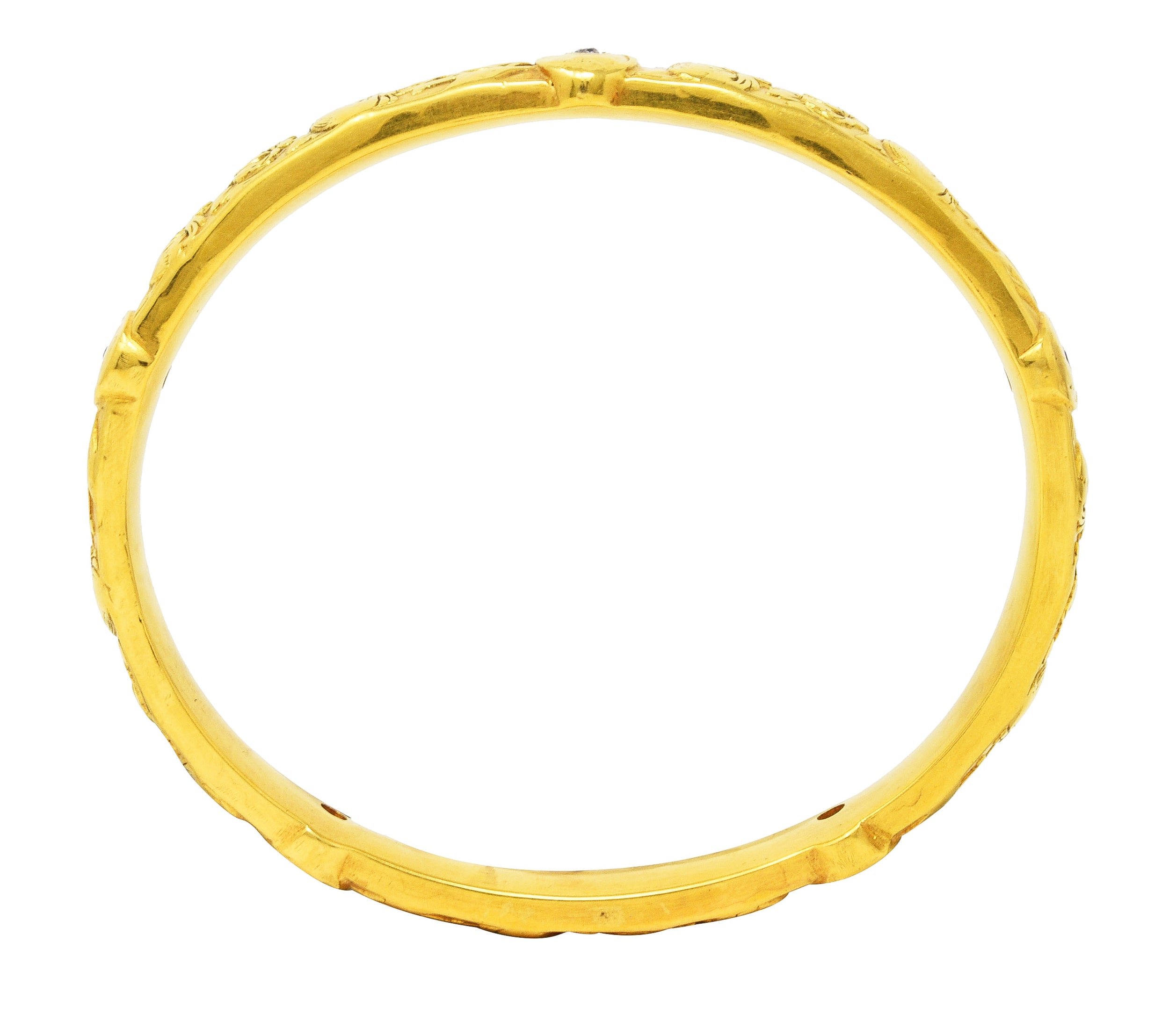 Riker Brothers Art Nouveau 14 Karat Yellow Gold Dragon Bangle Bracelet Wilson's Estate Jewelry