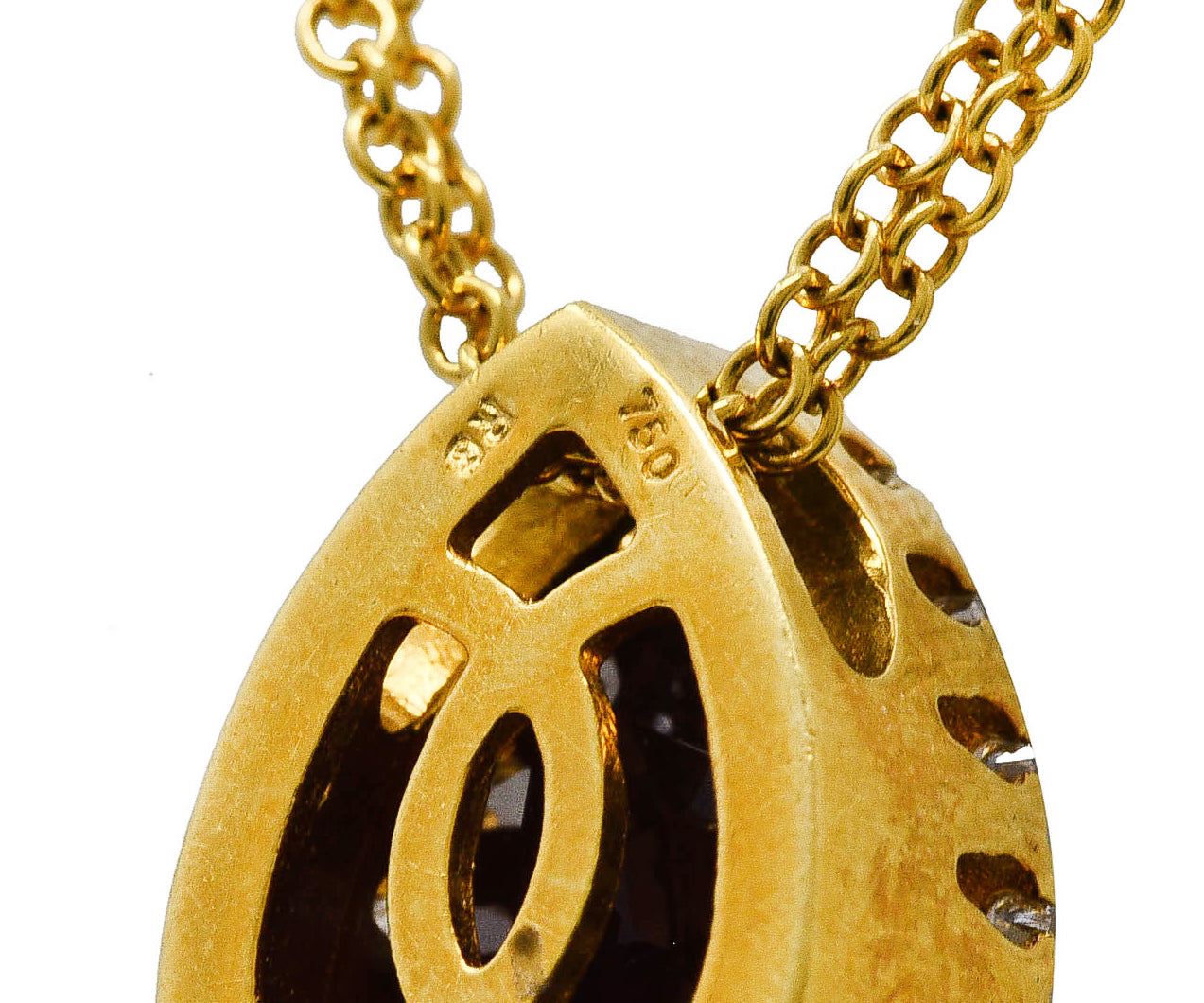 Contemporary 3.74 CTW Pear Cut Garnet Diamond 18 Karat Yellow Gold Teardrop Pendant Necklace Wilson's Estate Jewelry