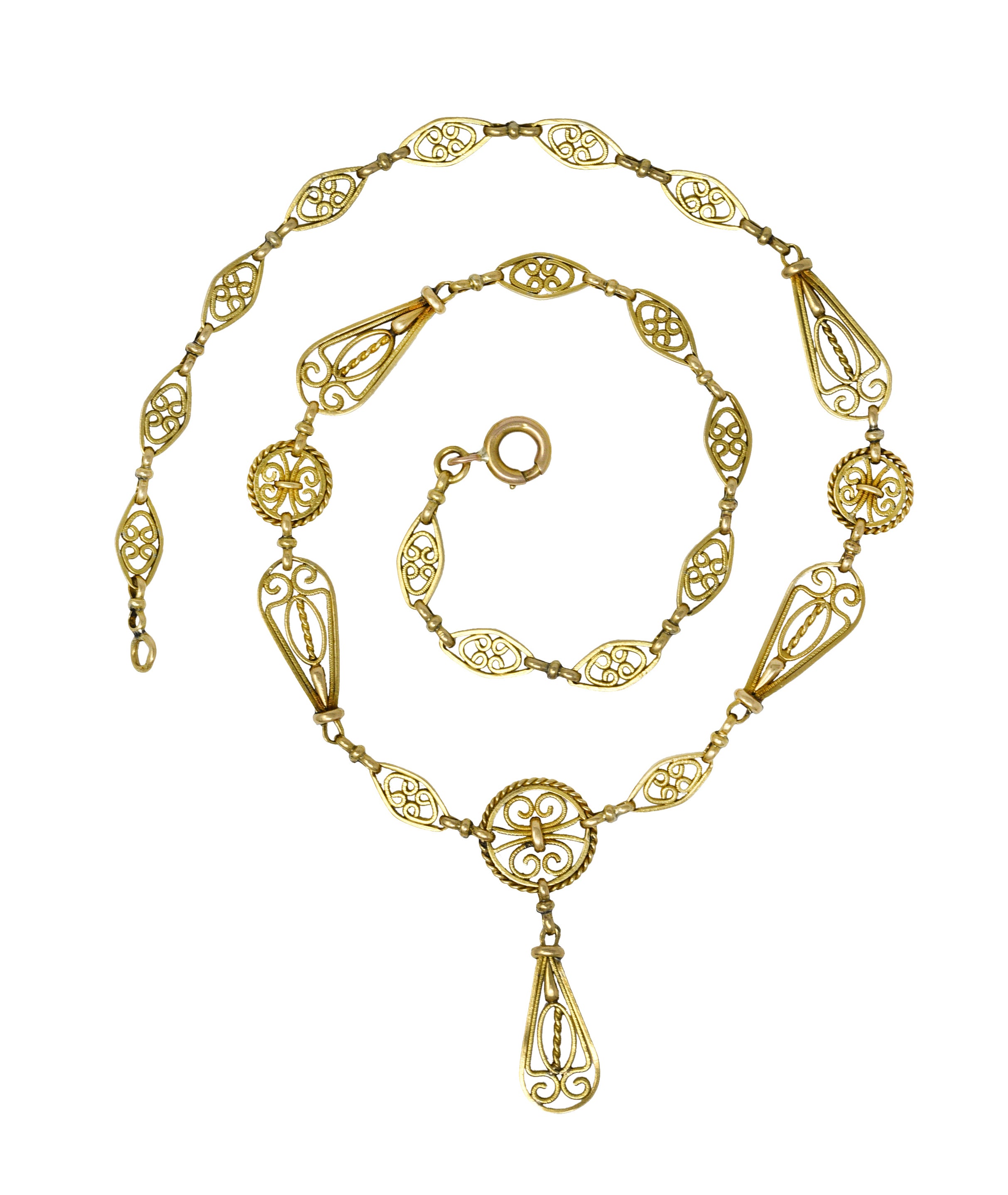 French Victorian 18 Karat Gold Scrolled Link Drop Necklace Circa 1900Necklace - Wilson's Estate Jewelry