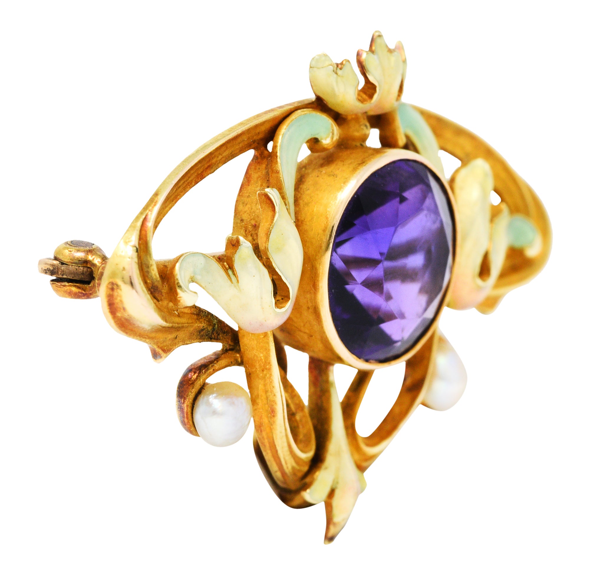 Whiteside & Blank Art Nouveau Amethyst Enamel 14 Karat Gold BroochBrooch - Wilson's Estate Jewelry