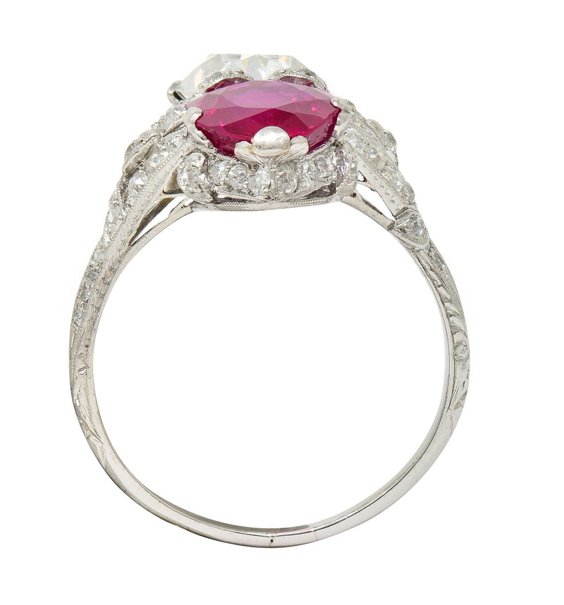 Art Deco Diamond No Heat Burma Ruby Platinum Toi-Et-Moi Antique Ring GIA AGL