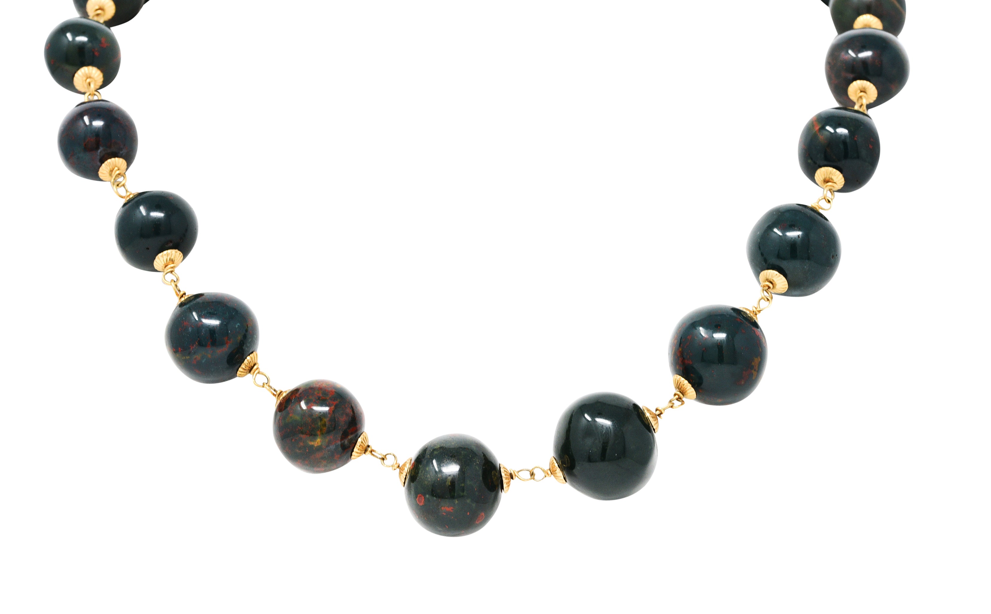 Vintage Bloodstone 14 Karat Gold Beaded Strand NecklaceNecklace - Wilson's Estate Jewelry